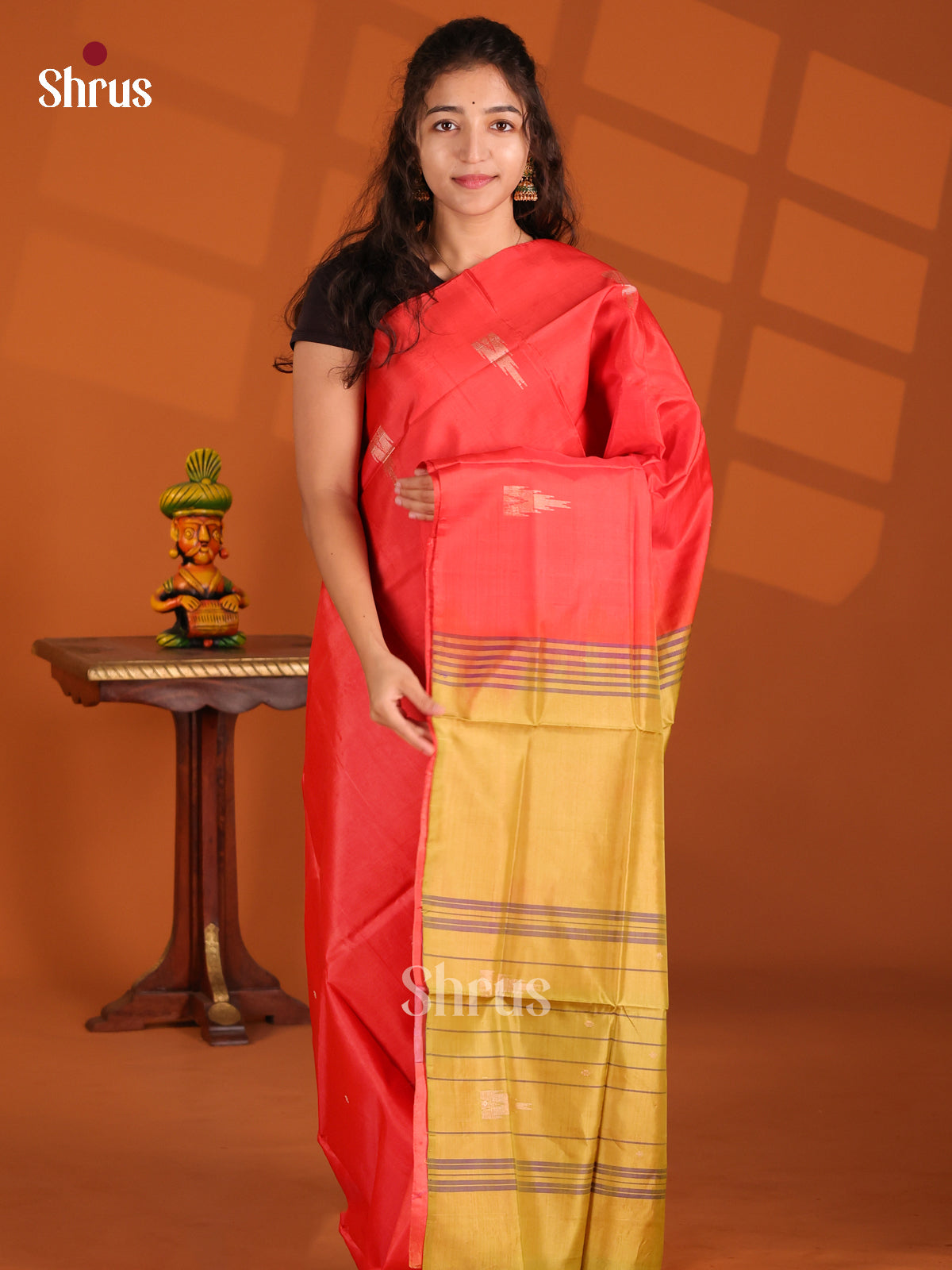 Orange & Beige- Banana Pith Saree - Shop on Shrus.com