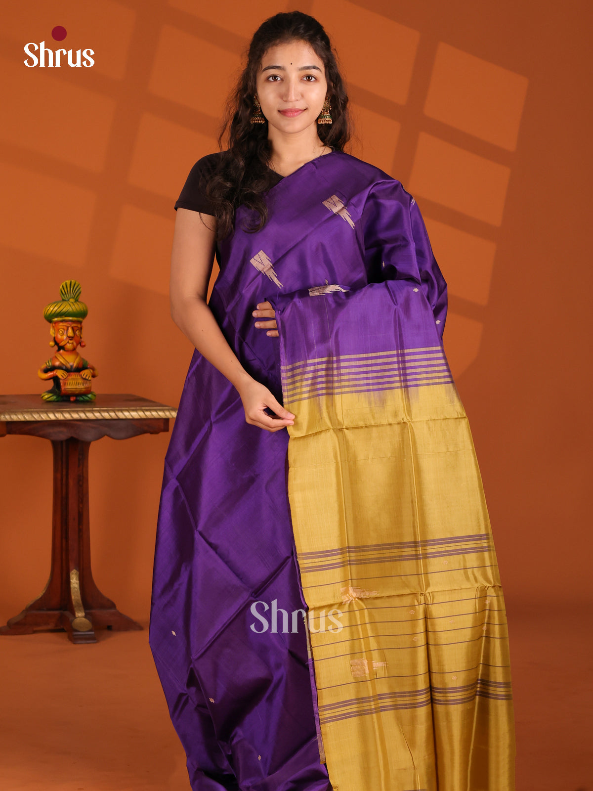 Violet & Beige- Banana Pith Saree - Shop on Shrus.com
