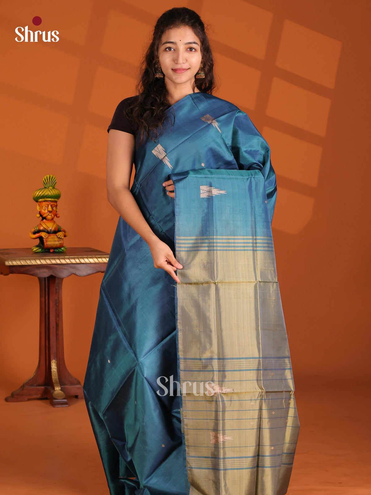 Blue & Grey - Banana Pith Saree