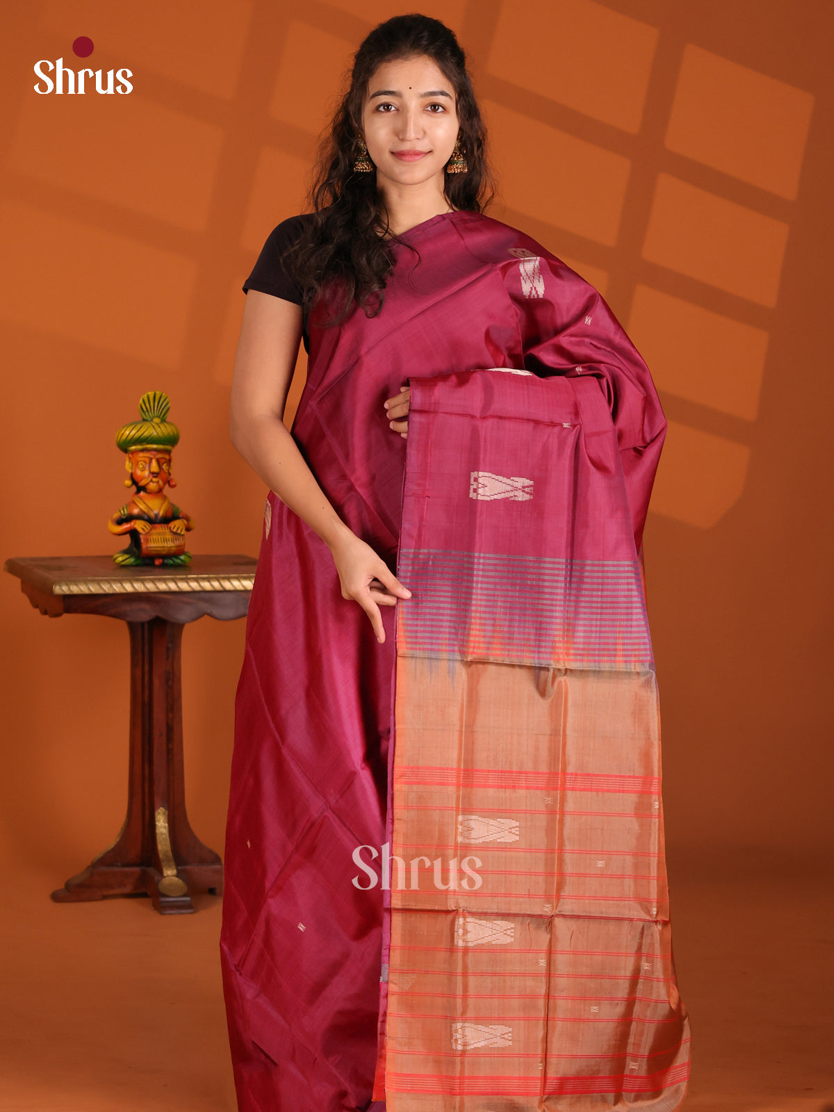 Maroon & Brown - Banana Pith Saree - Shop on Shrus.com