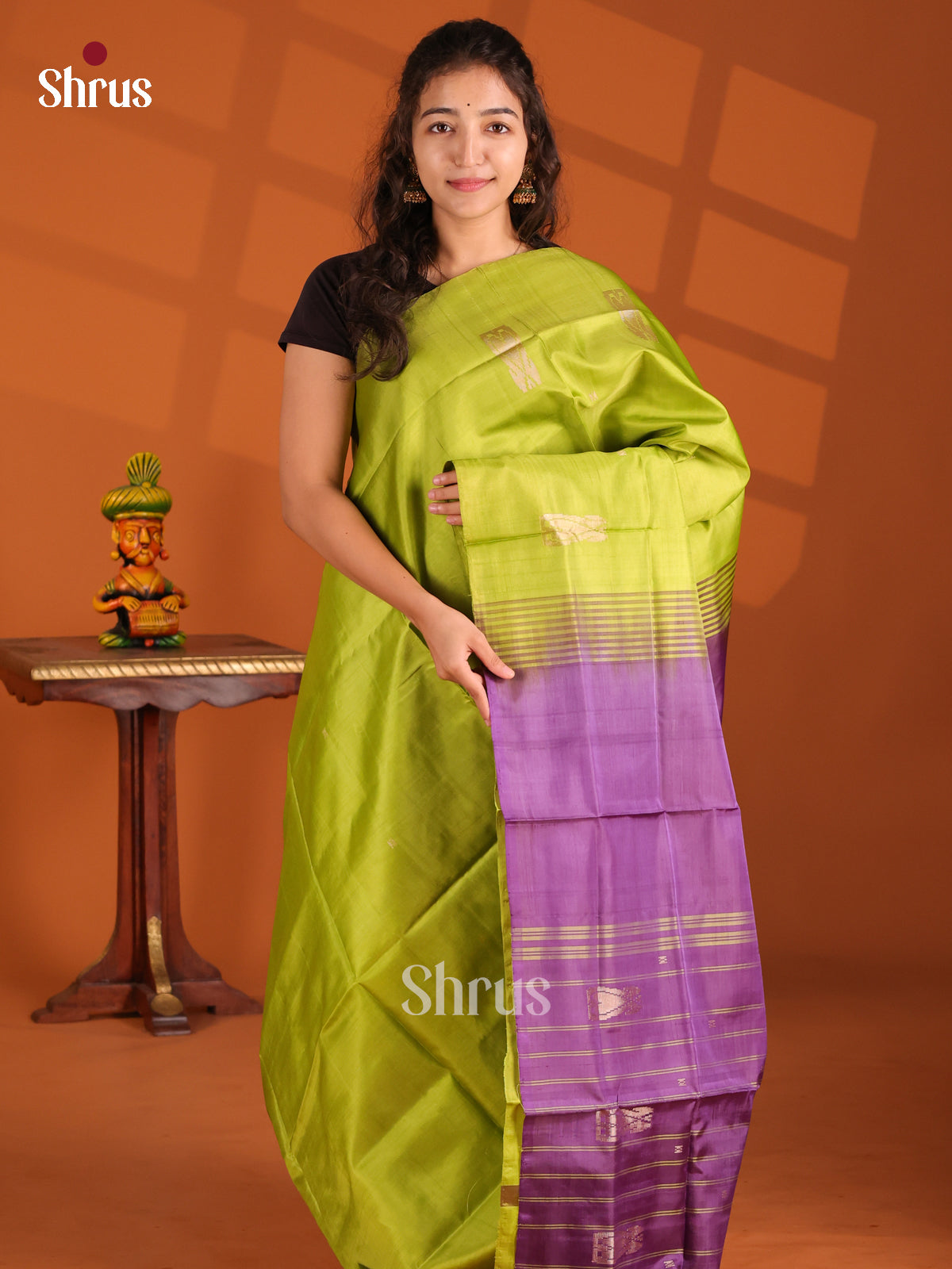Light Green & Purple- Banana Pith Saree - Shop on Shrus.com