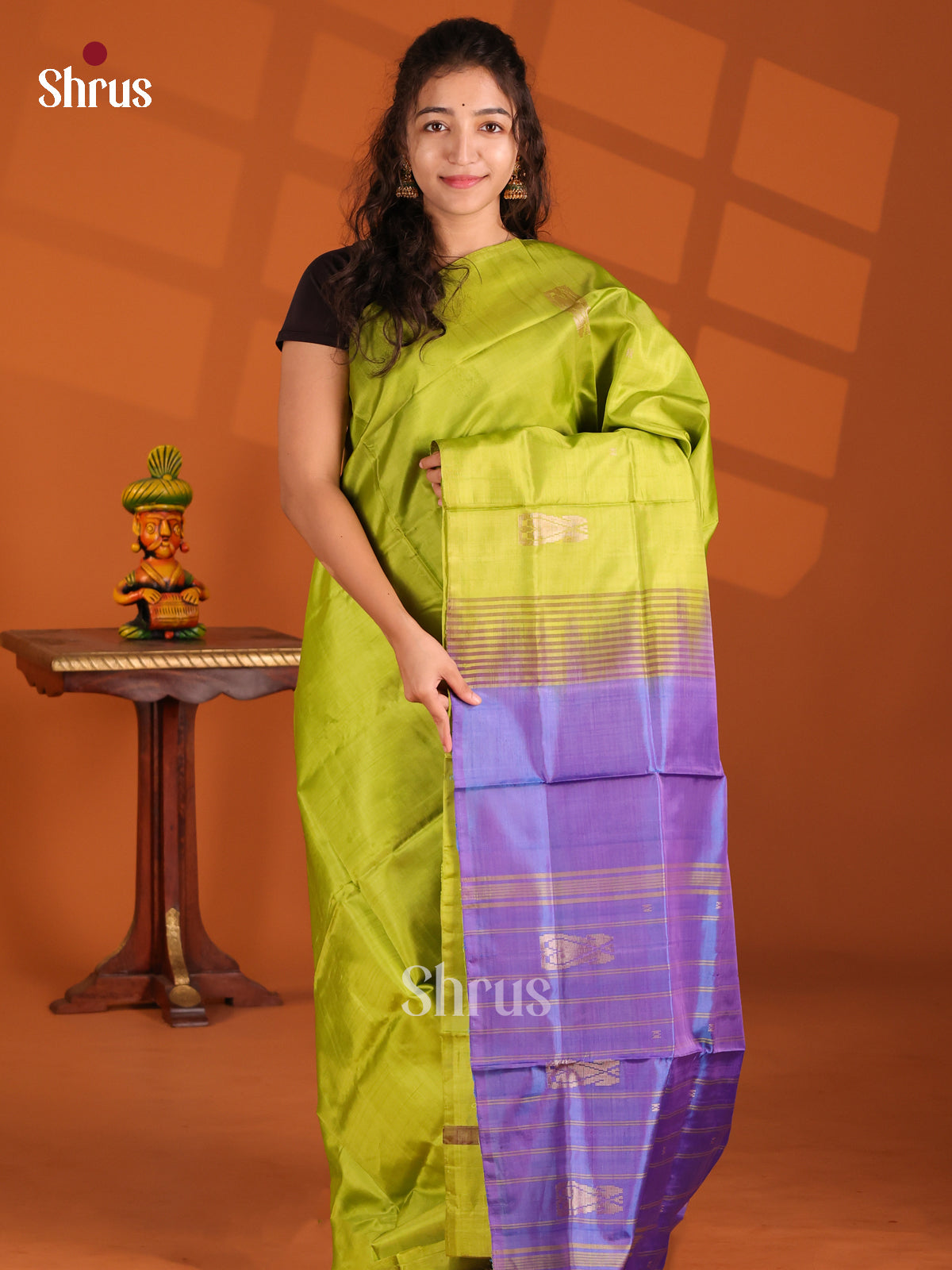 Light Green & Purple - Banana Pith Saree - Shop on Shrus.com