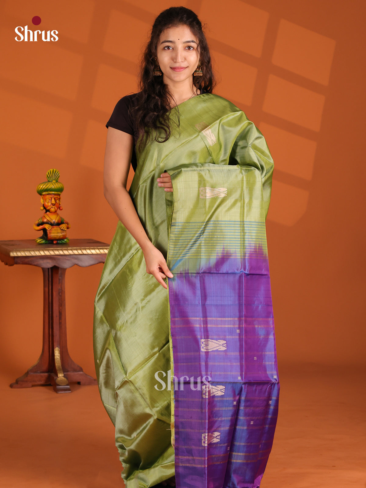 Green & Purple- Banana Pith Saree - Shop on Shrus.com