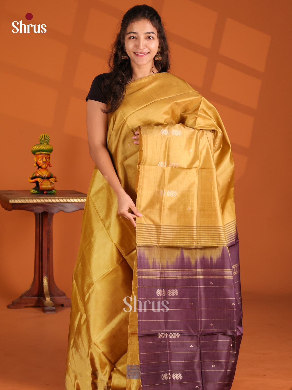 Gold & Brown- Banana Pith Saree - Shop on Shrus.com