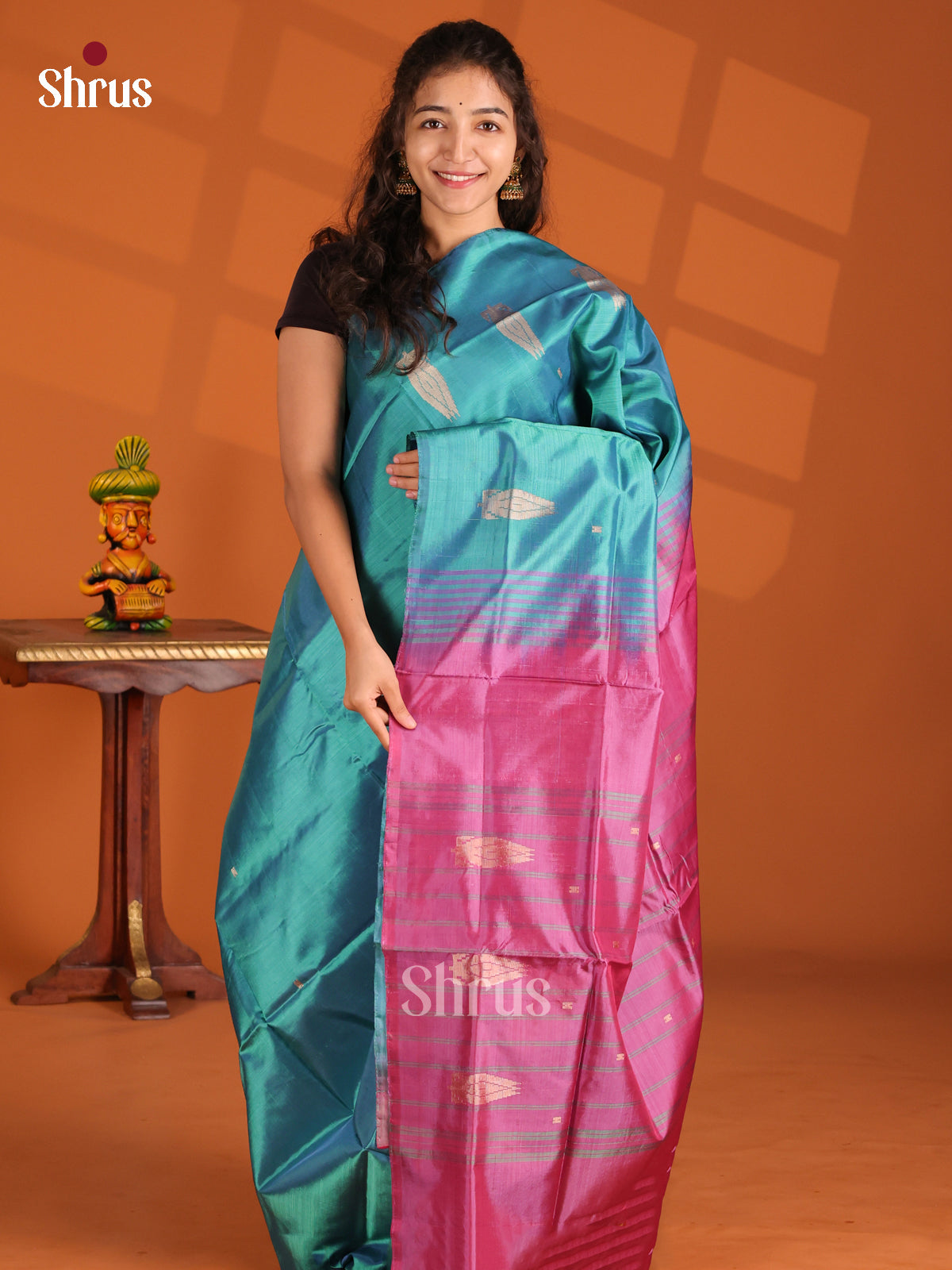Blue & Pink - Banana Pith Saree