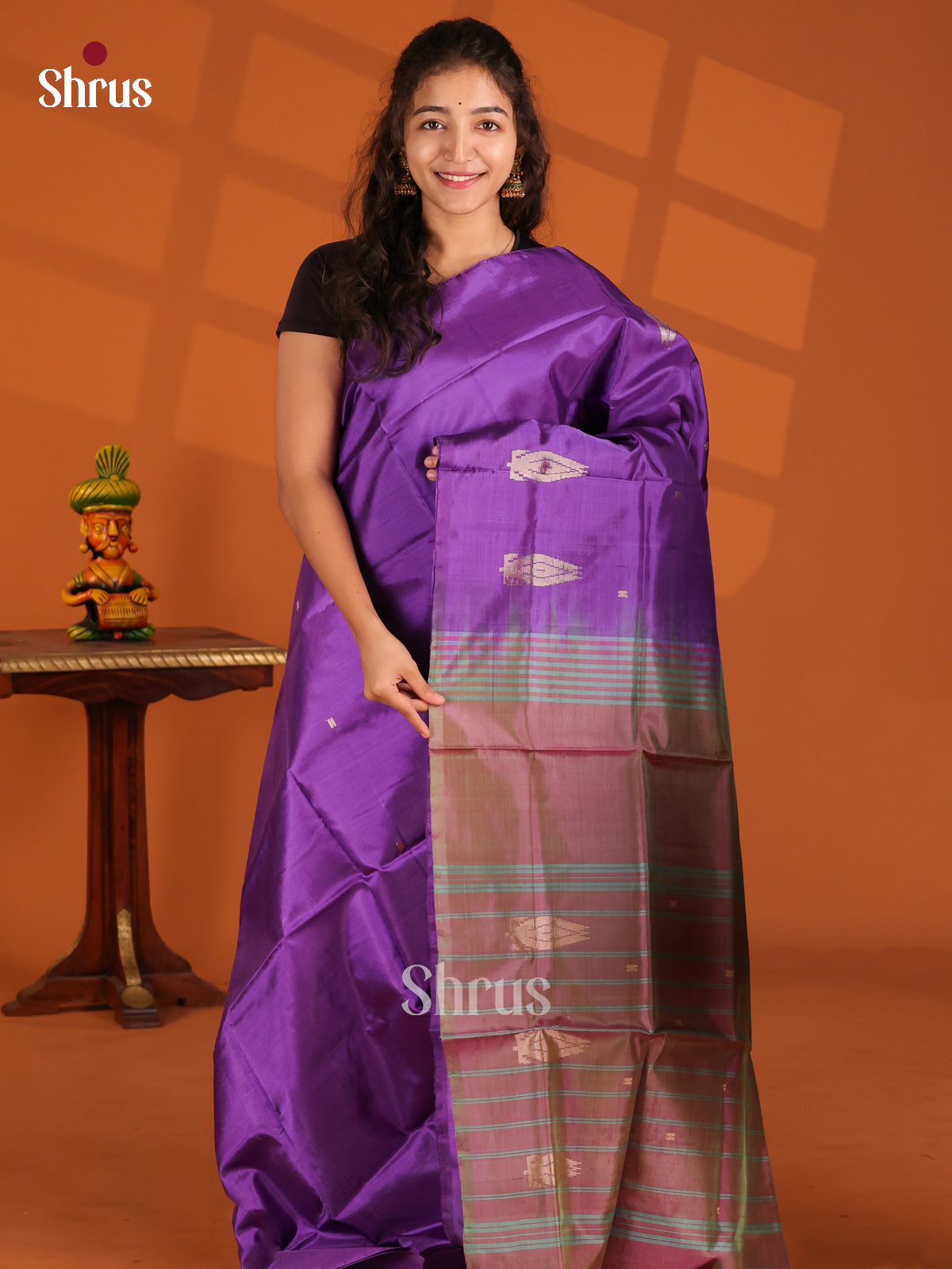 Purple & Brown- Banana Pith Saree - Shop on Shrus.com