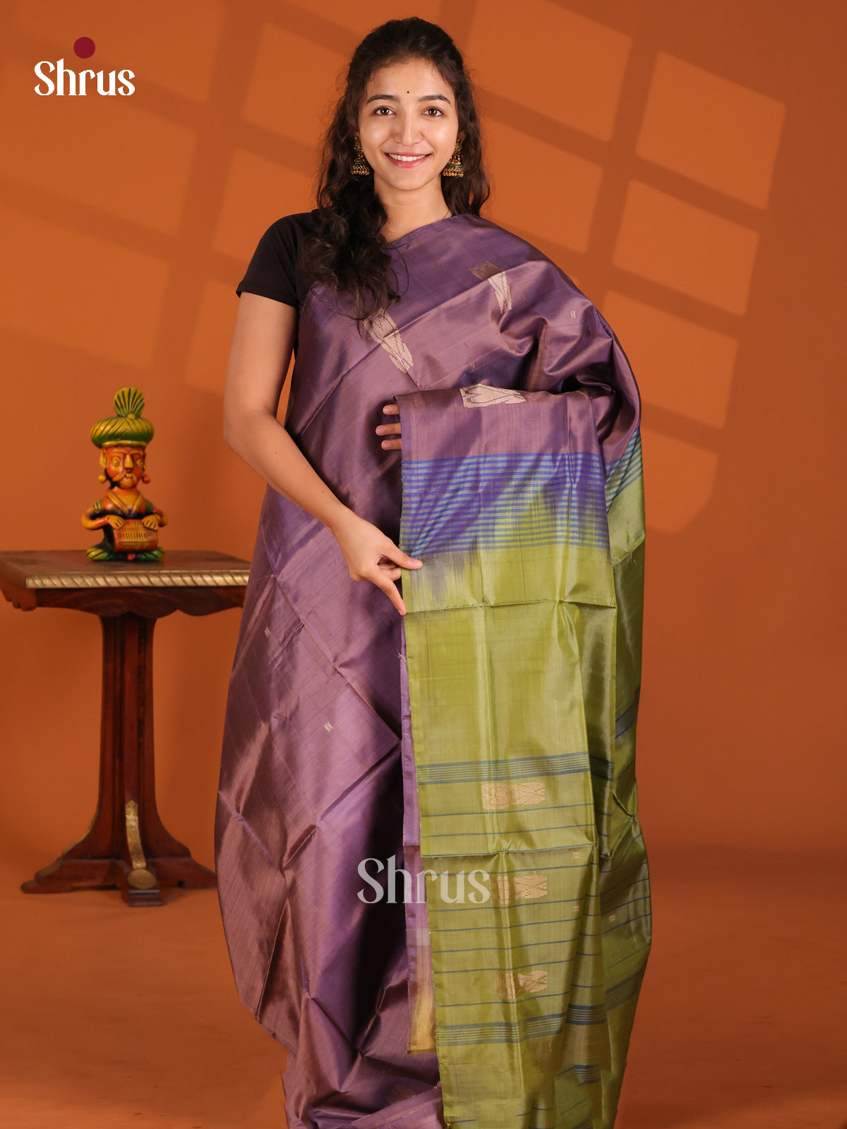 Double Shaded Purple & Green- Banana Pith Saree - Shop on Shrus.com