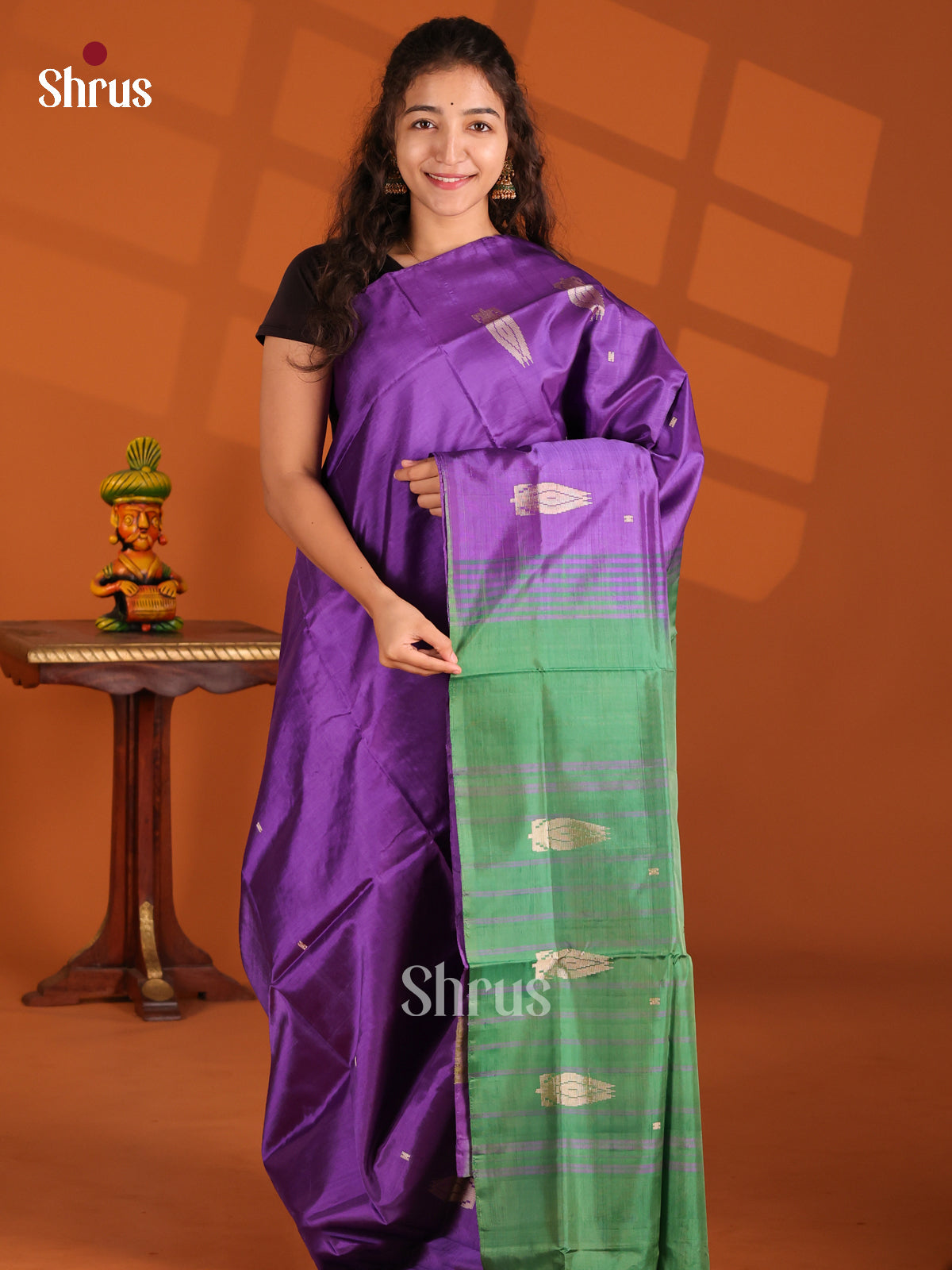 Purple & Green- Banana Pith Saree - Shop on Shrus.com