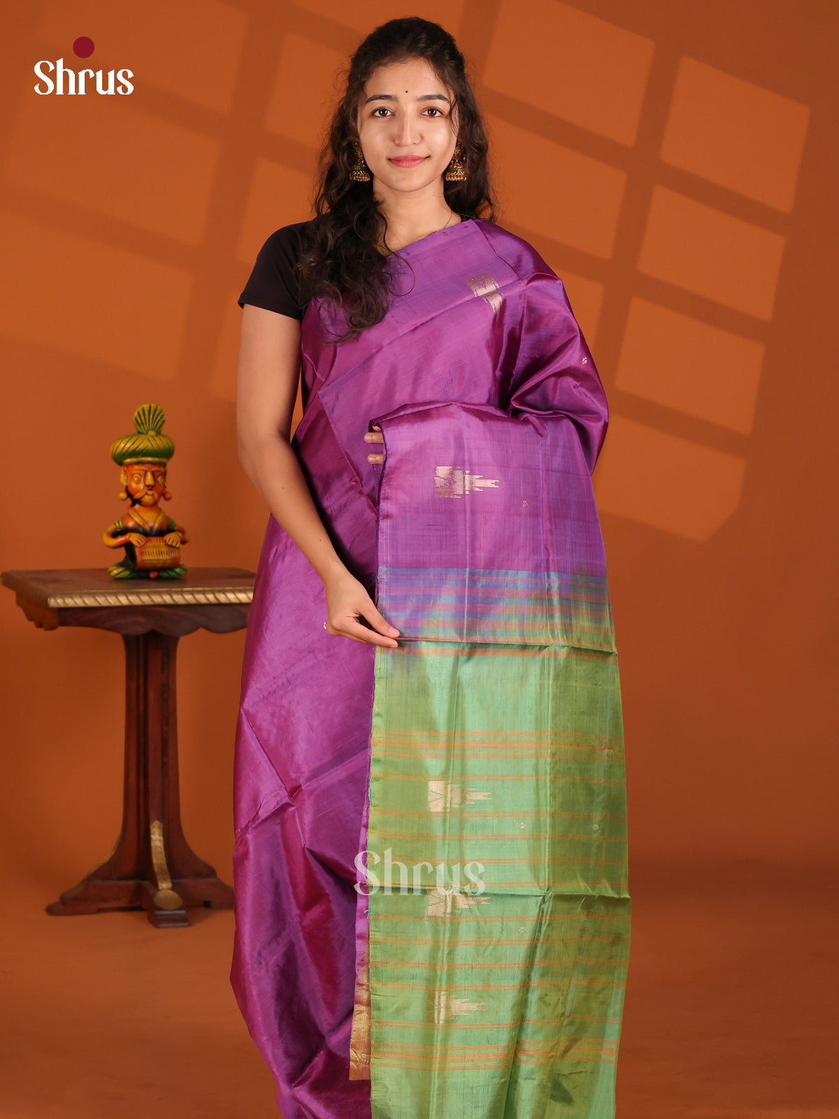 Purple & Green - Banana Pith Saree - Shop on Shrus.com