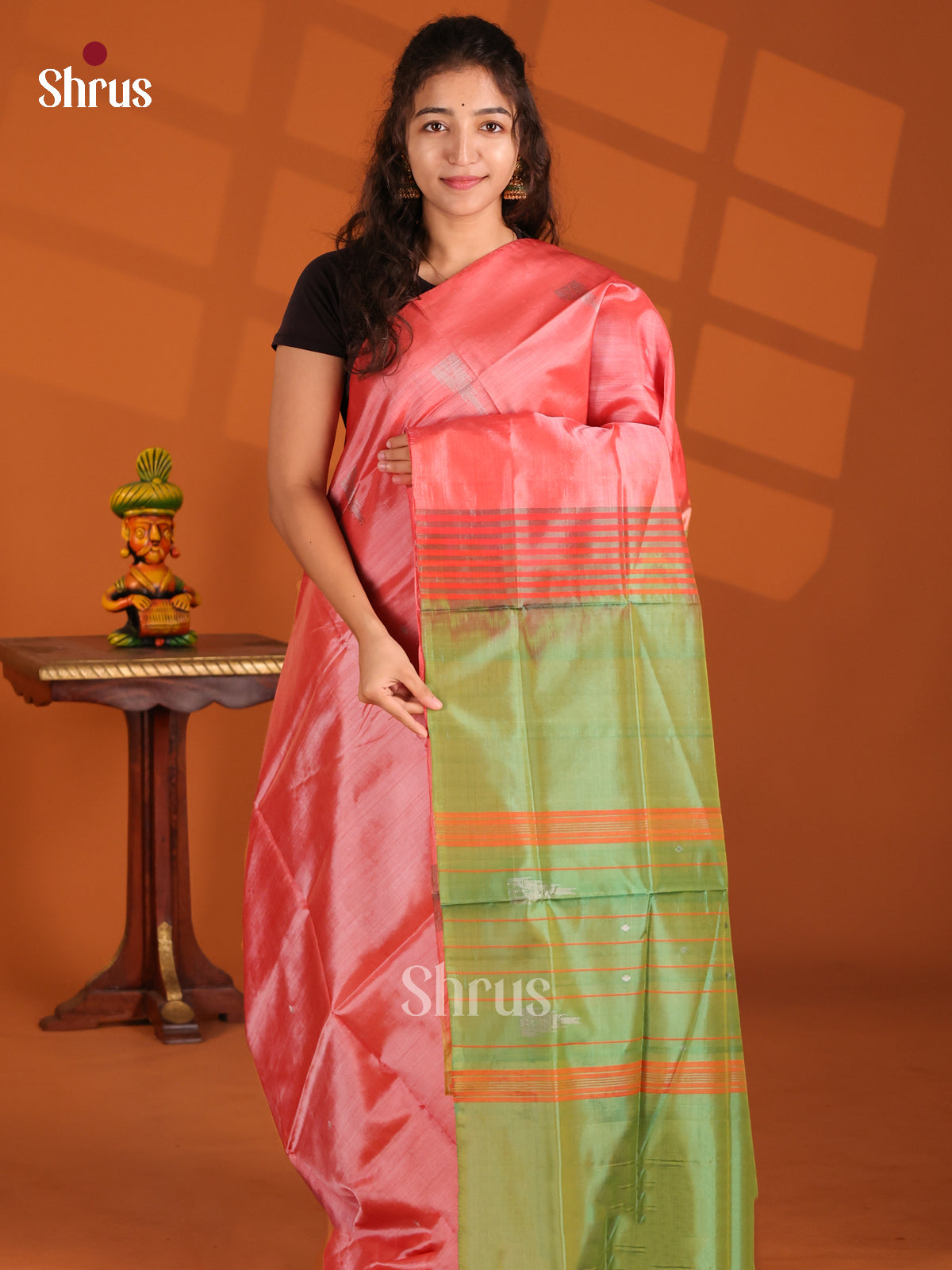 Pink & Green- Banana Pith Saree - Shop on Shrus.com