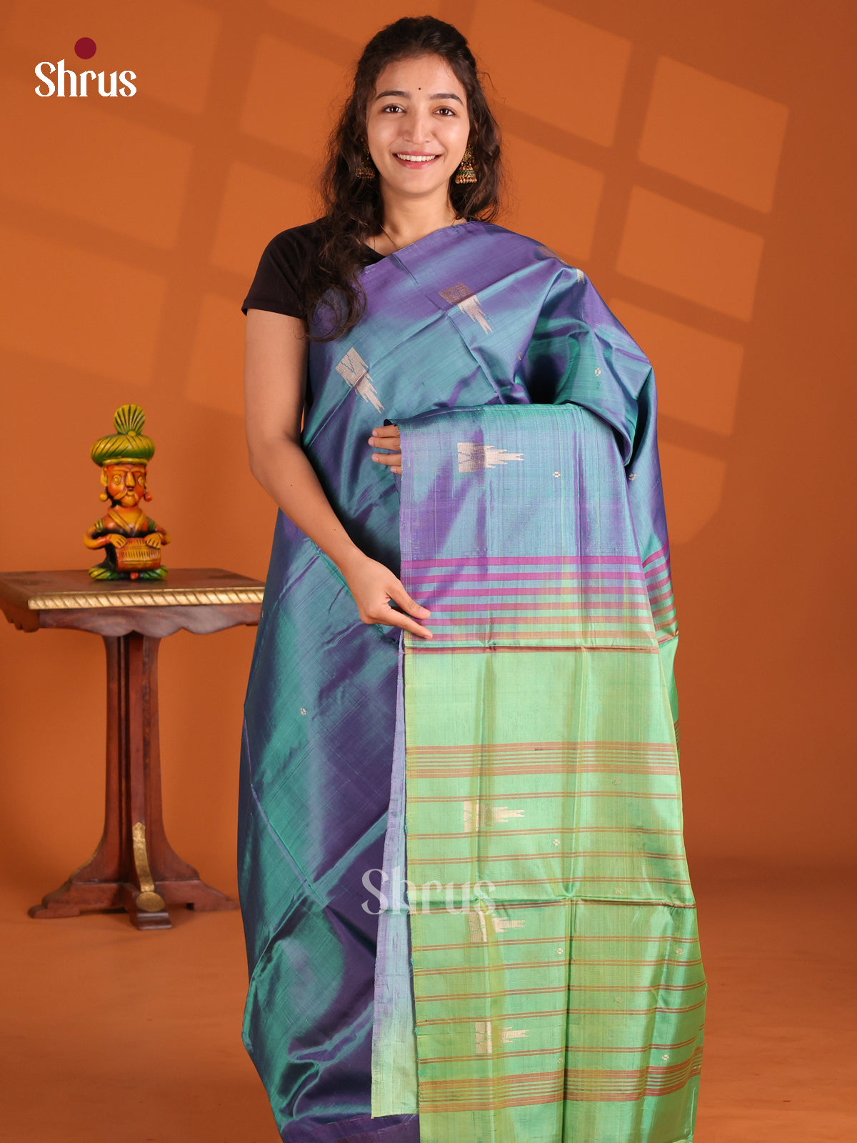 Blue & Pista Green- Banana Pith Saree
