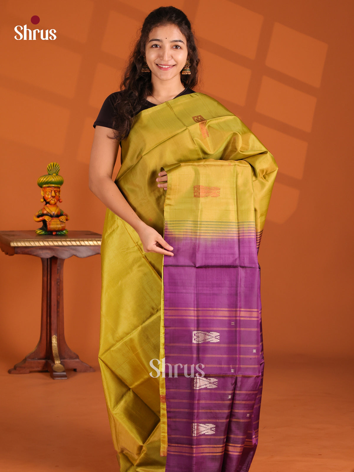 Green & Purple- Banana Pith Saree - Shop on Shrus.com