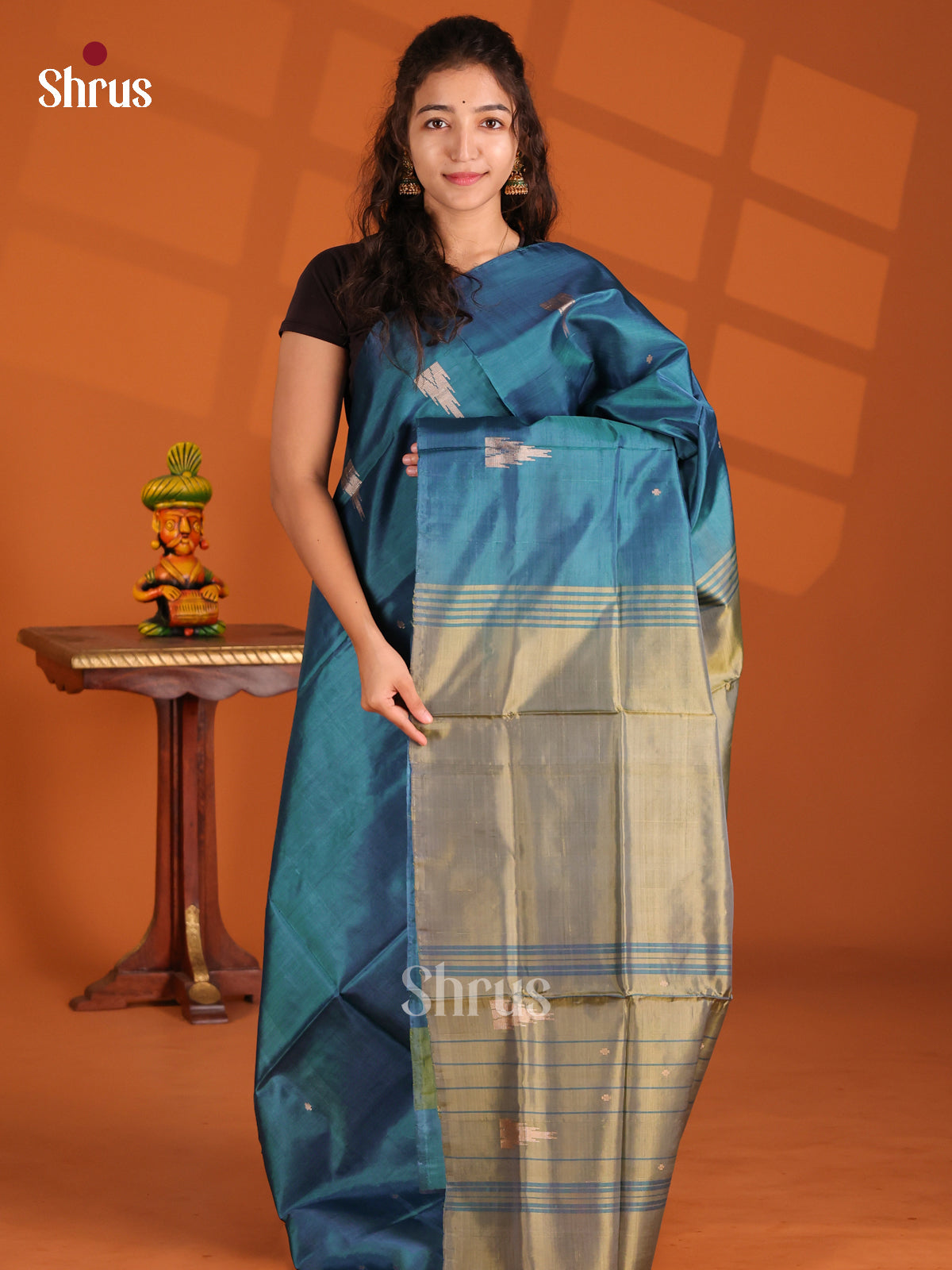 Blue & Grey - Banana Pith Saree