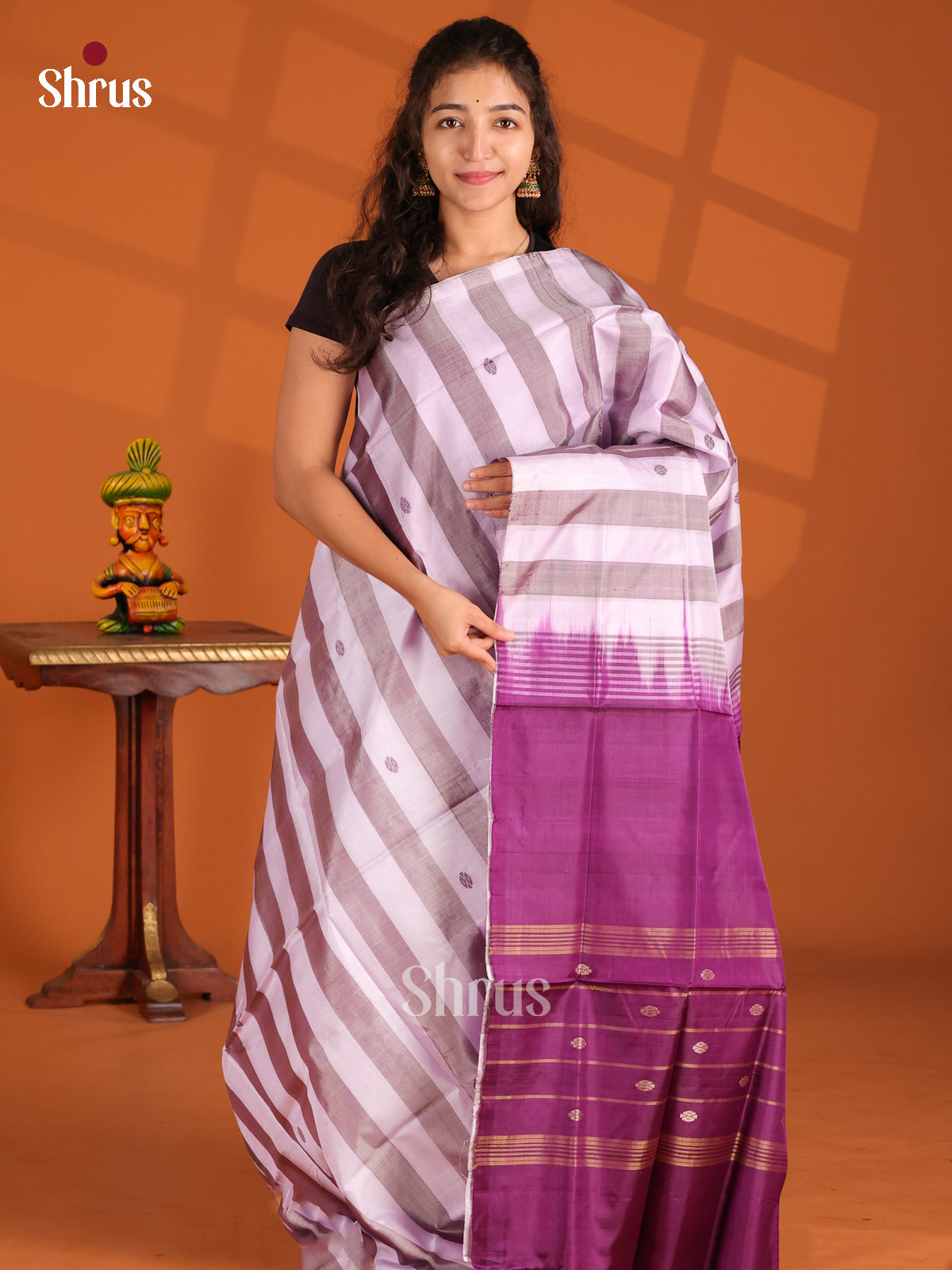 Cream & Grey- Banana Pith Saree