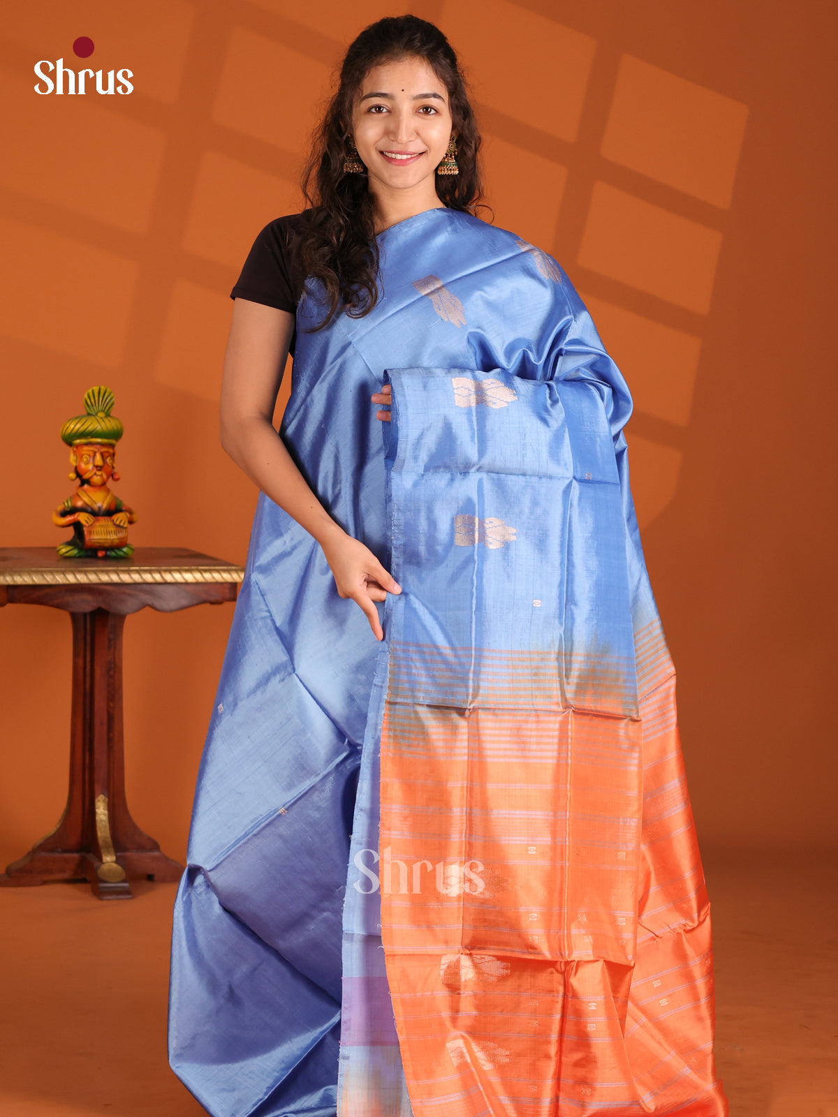 Blue & Orange- Banana Pith Saree