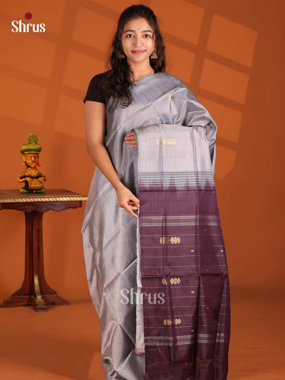 Grey & Purple- Banana Pith Saree - Shop on Shrus.com