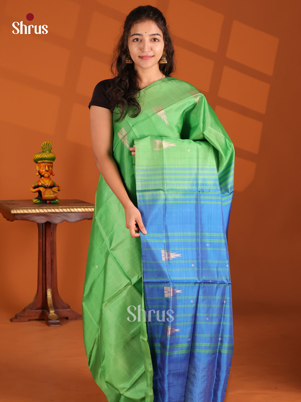 Light Green & Blue- Banana Pith Saree - Shop on Shrus.com