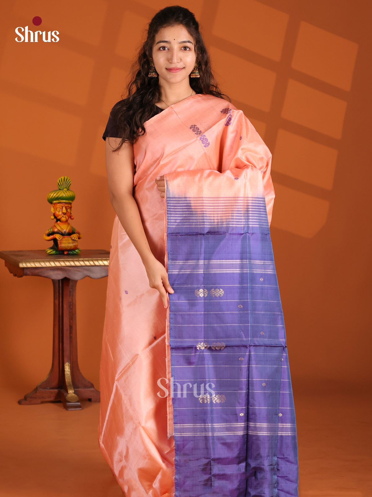Peach & Blue- Banana Pith Saree - Shop on Shrus.com