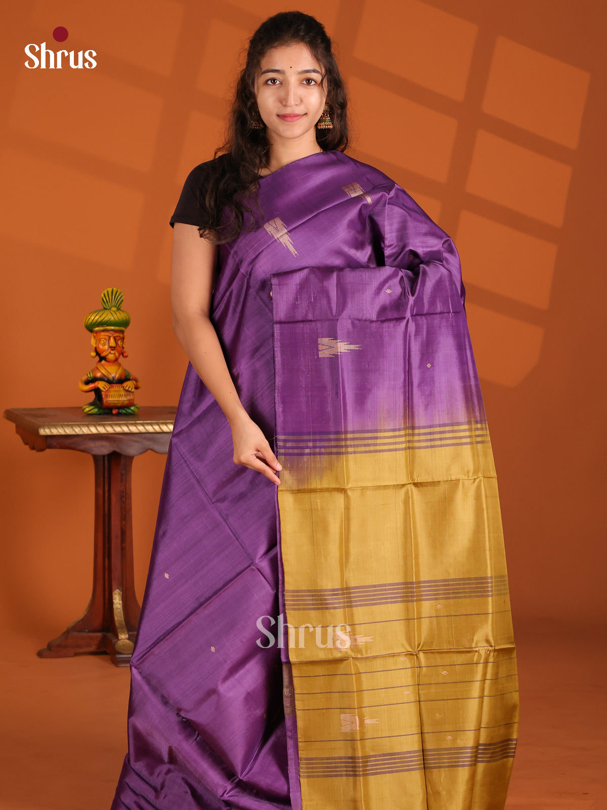 Violet & Beige- Banana Pith Saree - Shop on Shrus.com