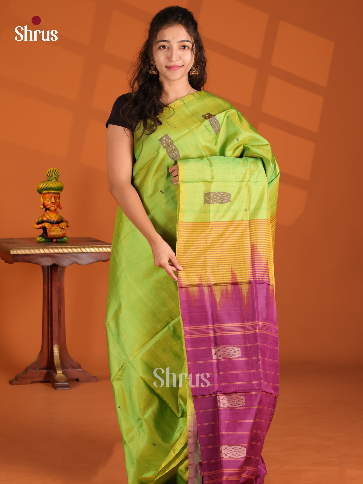 Green & Purple- Banana Pith Saree - Shop on Shrus.com