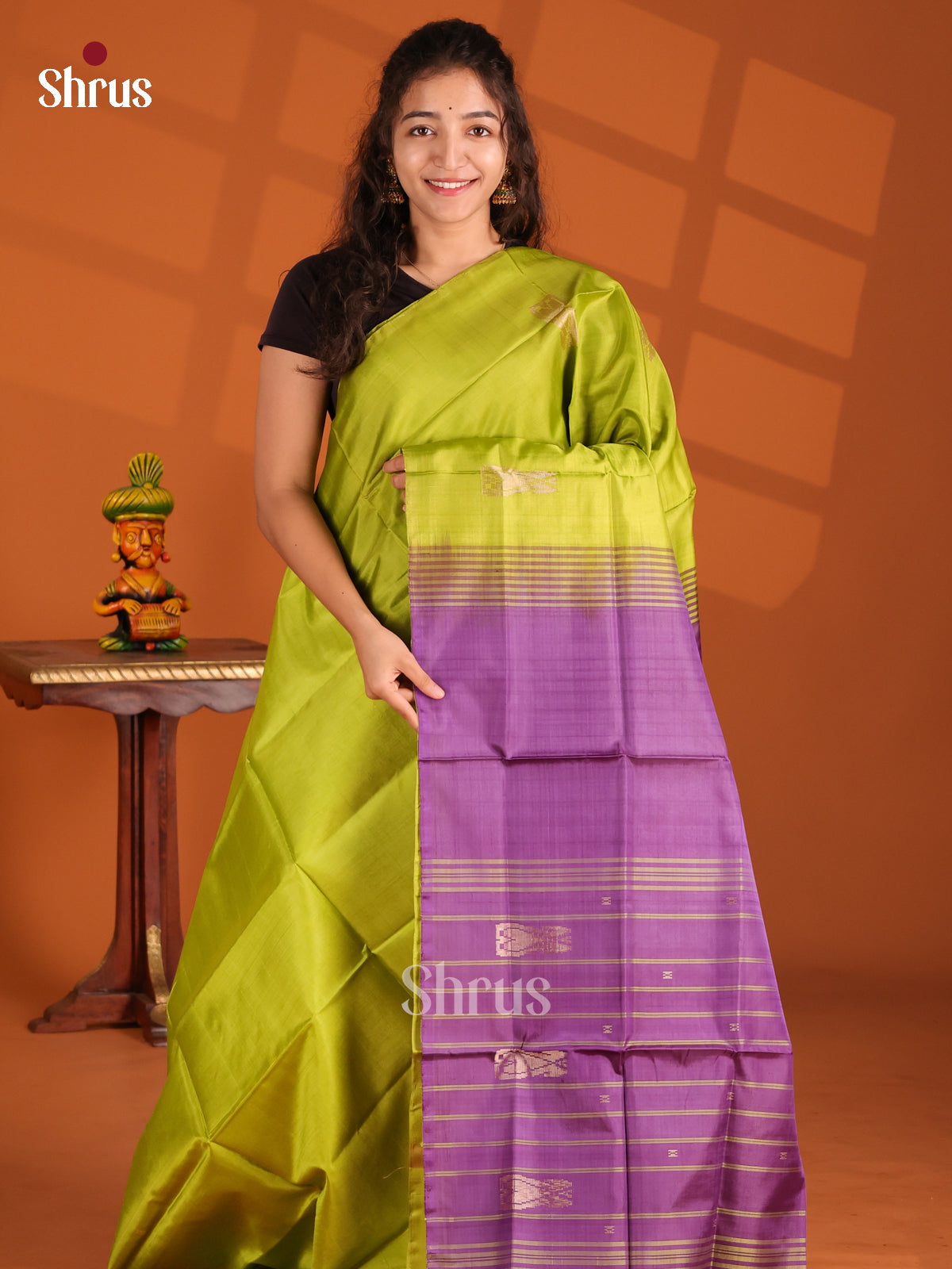 Light Green & Purple- Banana Pith Saree - Shop on Shrus.com