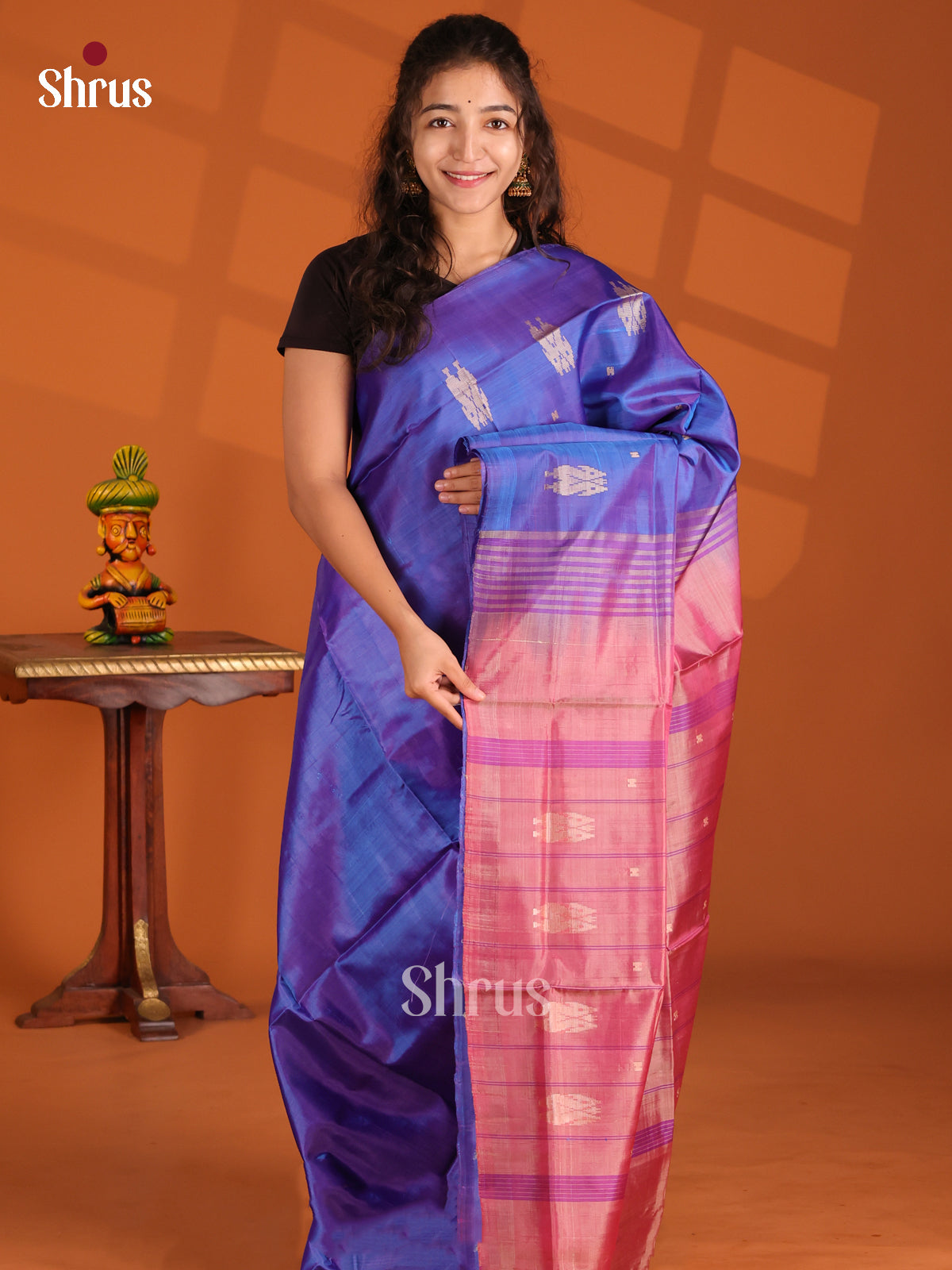 Blue & Pink - Banana Pith Saree