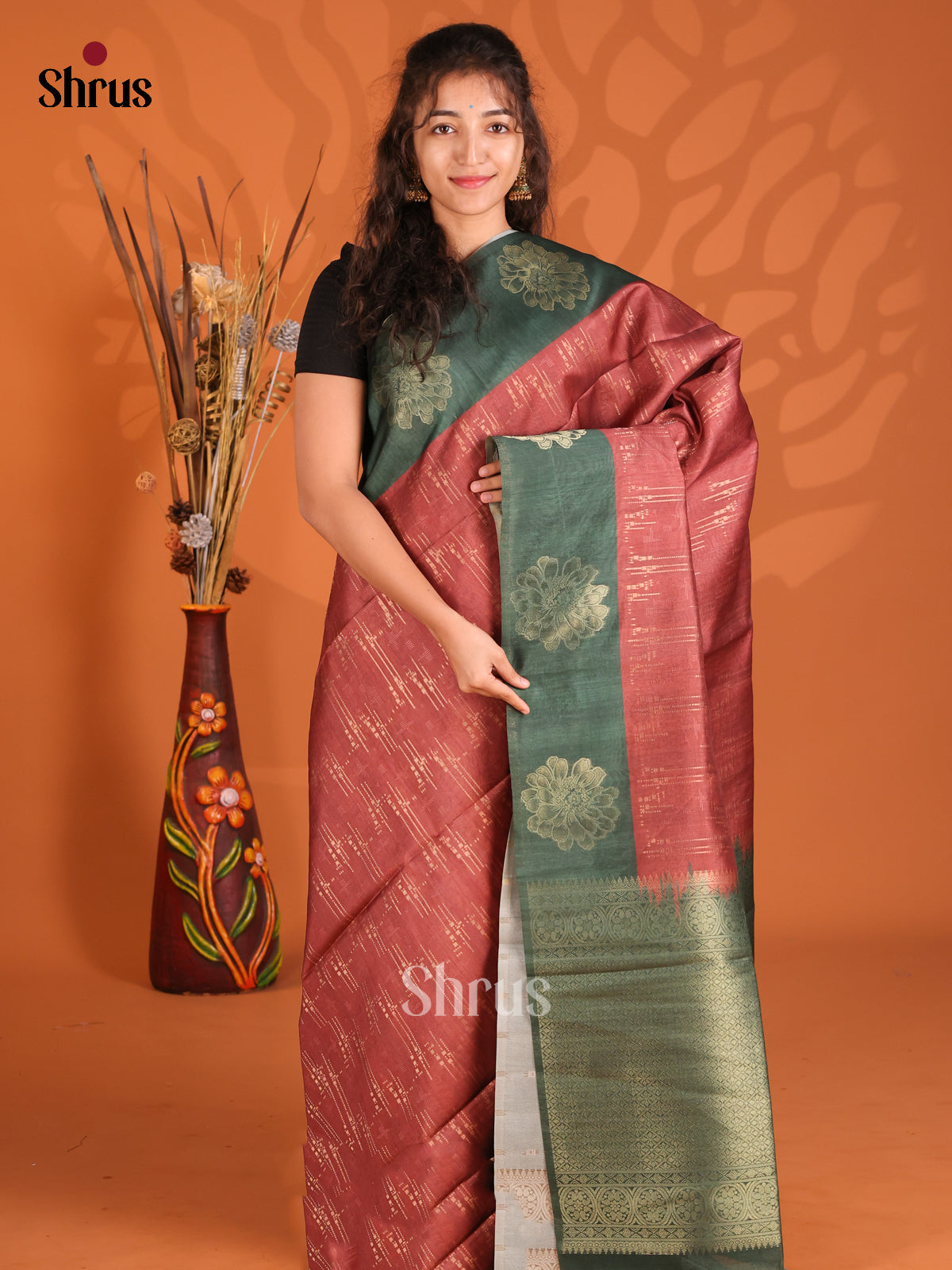 Arakku Maroon & Green - Semi Tussar Saree