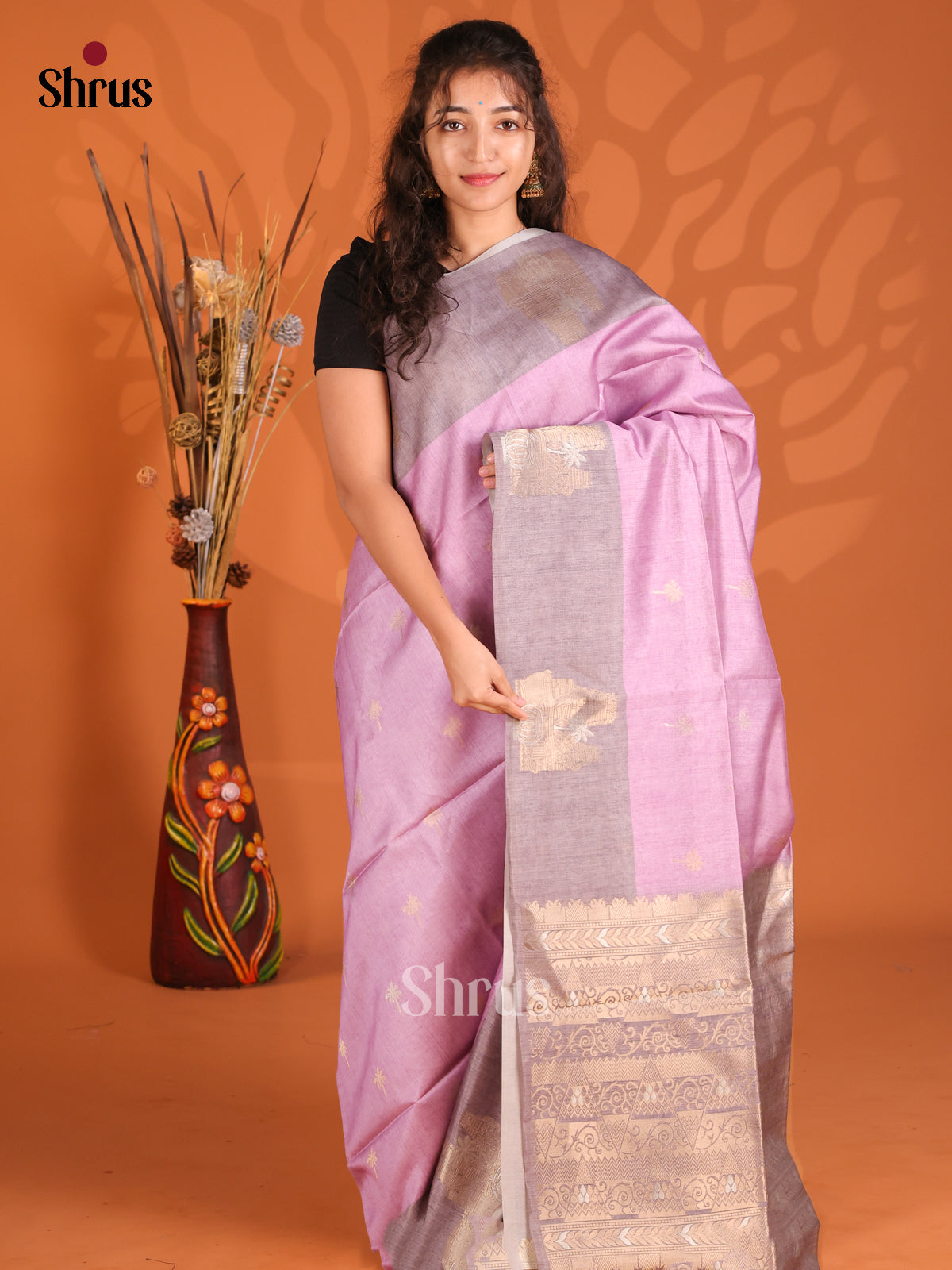 Lavender & Grey - Semi Tussar Saree - Shop on Shrus.com