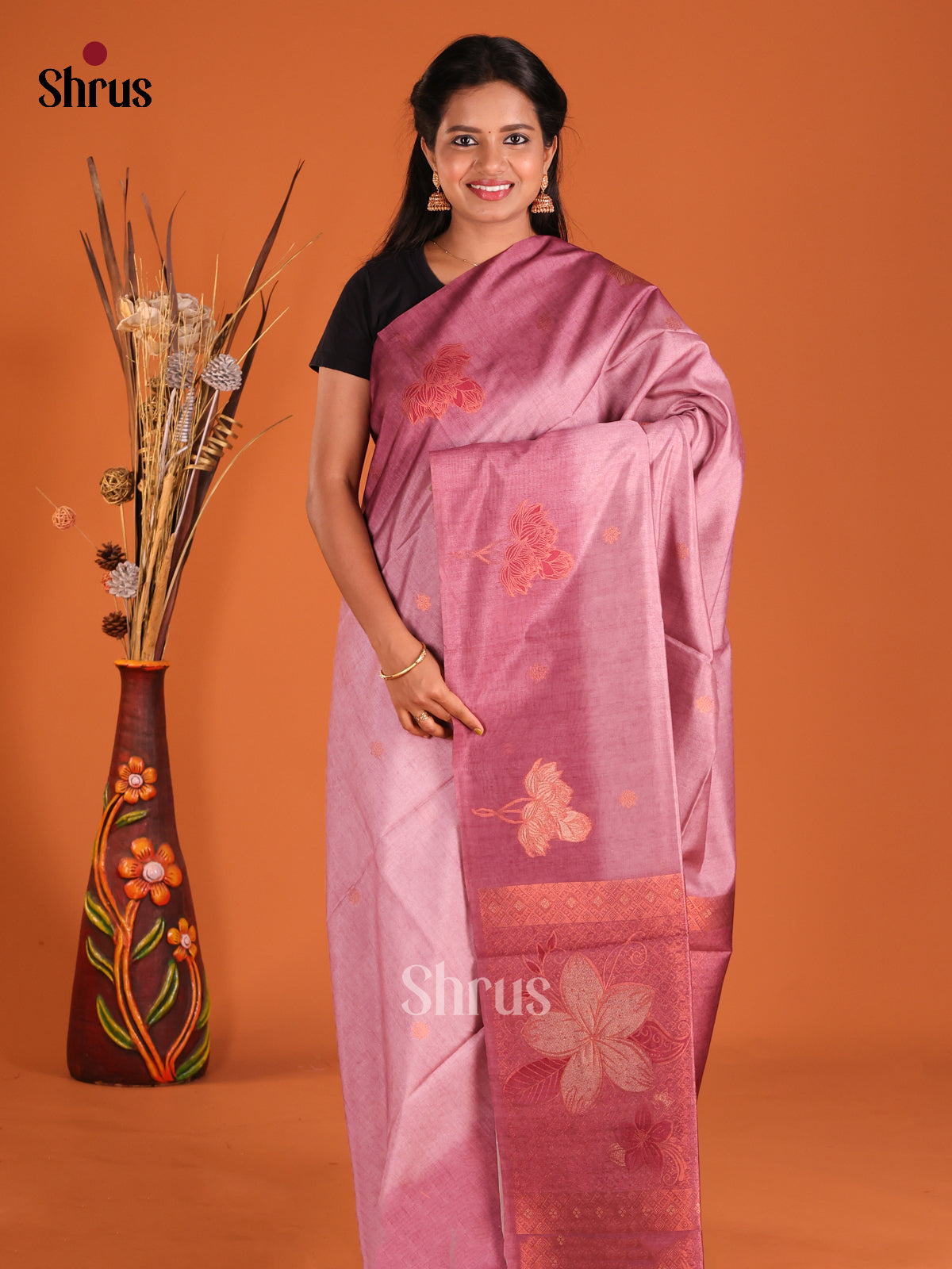 Lavender- Semi Tussar Saree - Shop on Shrus.com
