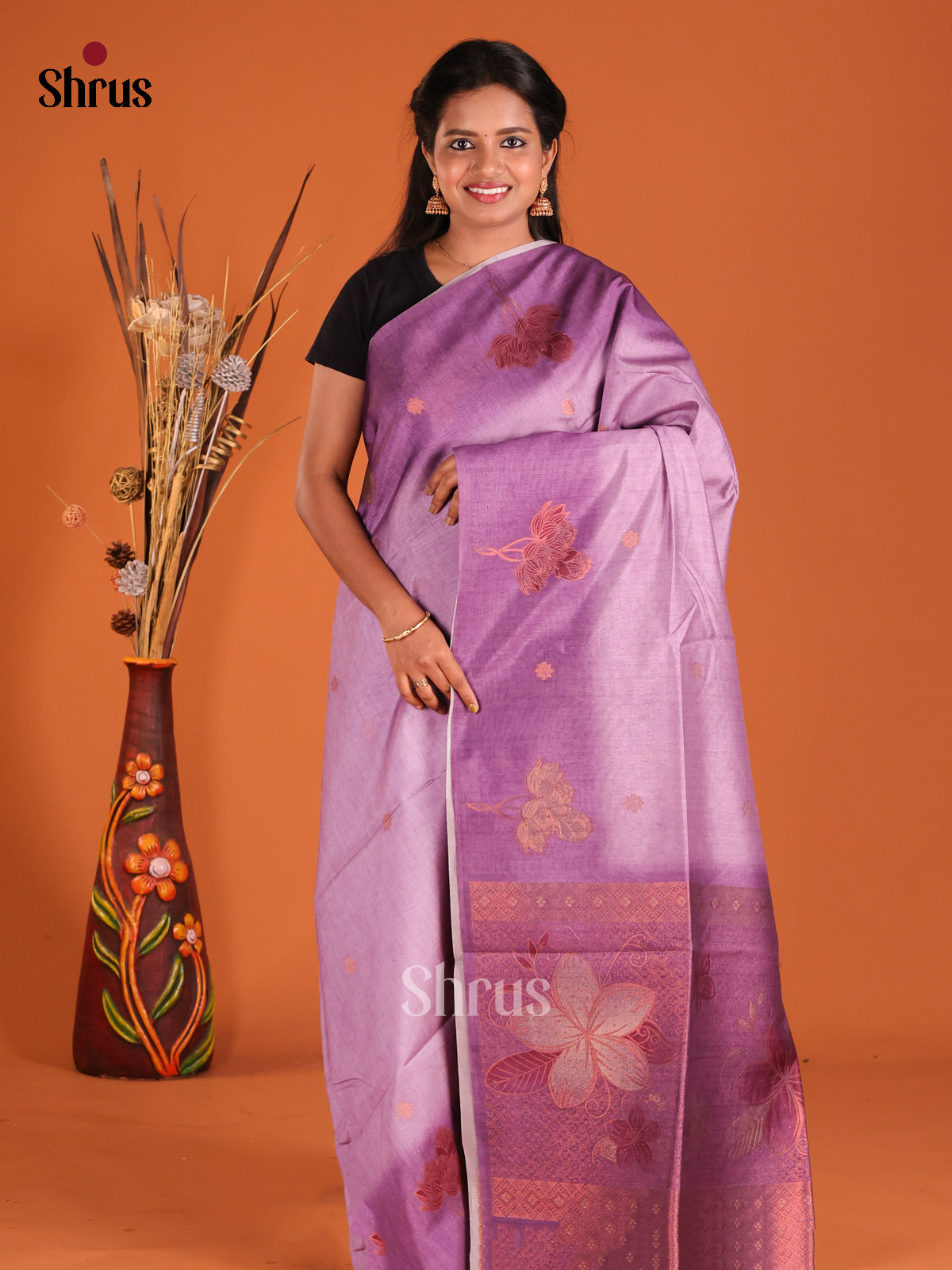 Lavender - Semi Tussar Saree - Shop on Shrus.com