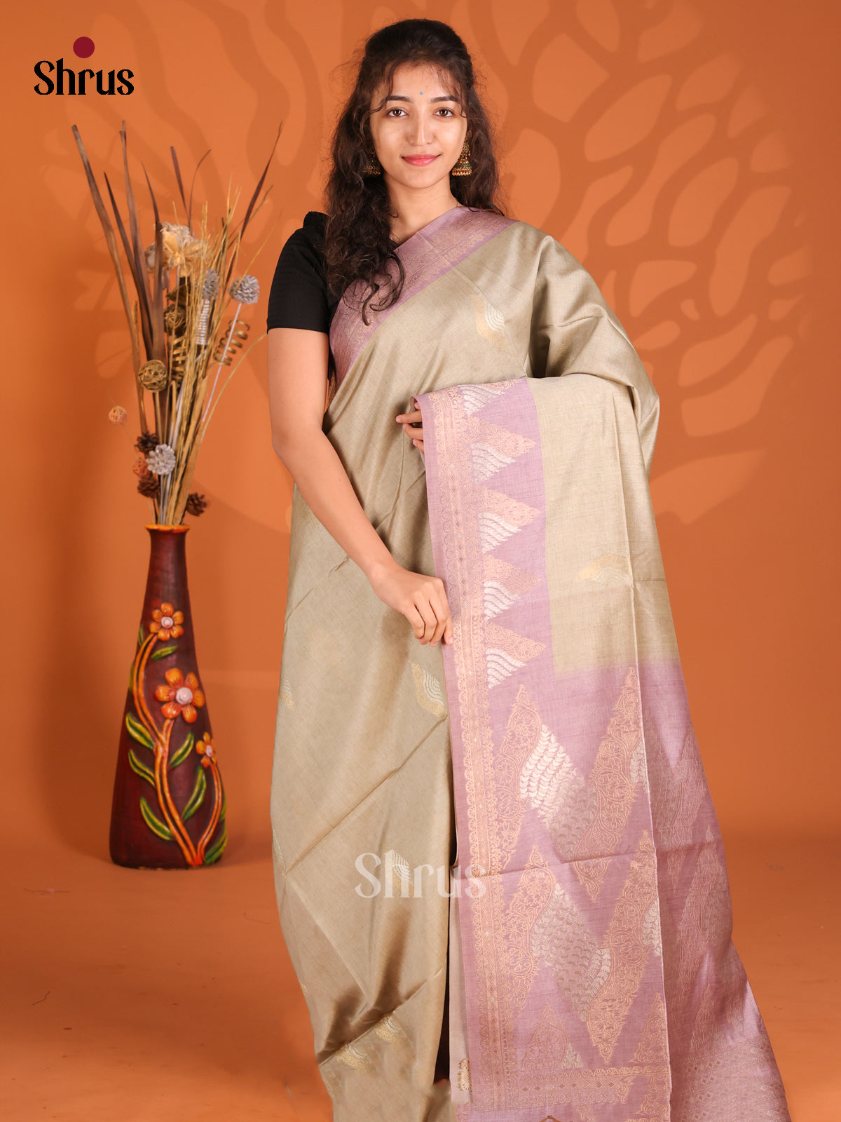 Grey & Lavender - Semi Tussar Saree - Shop on Shrus.com