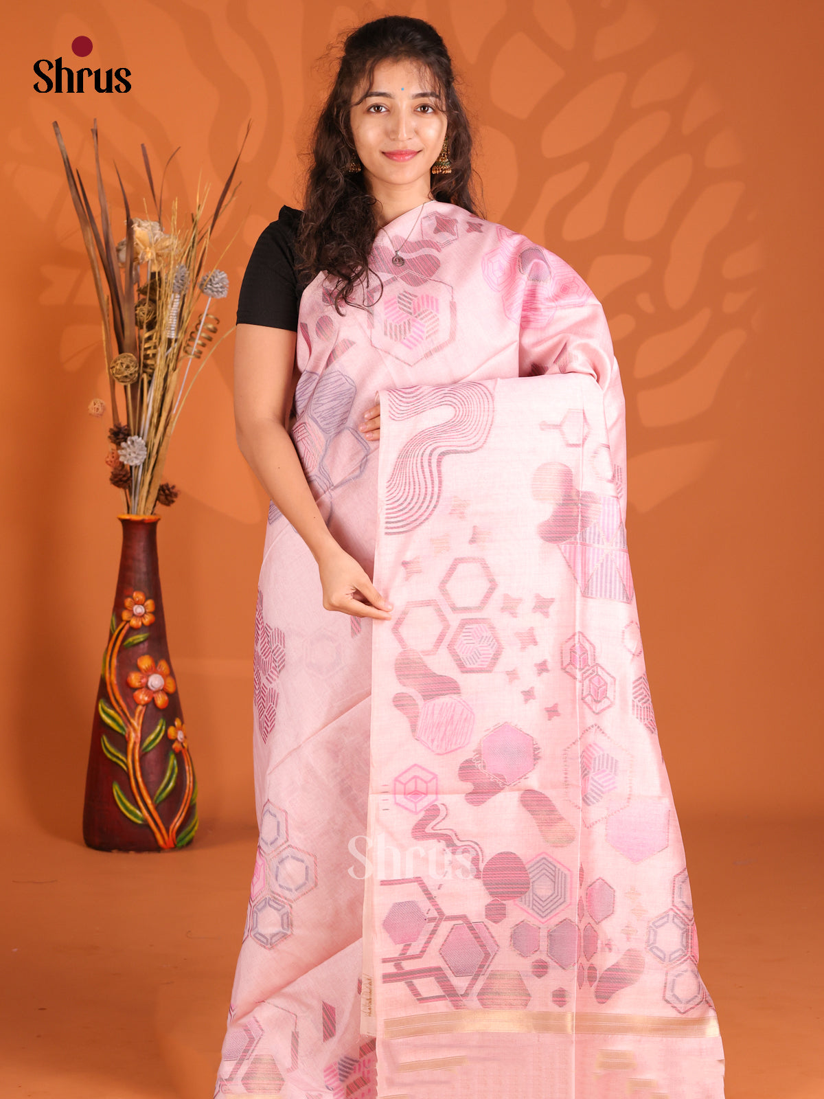 Pink - Semi Tussar Saree