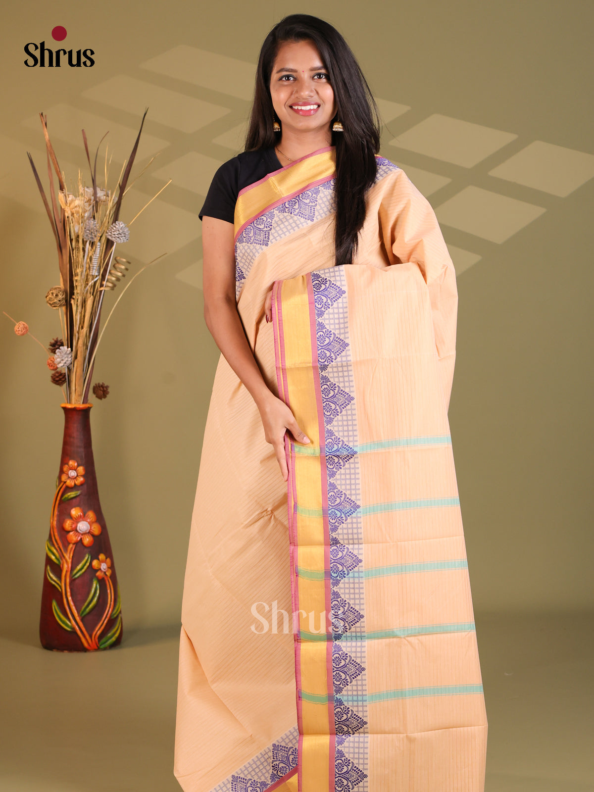 Peach & Purple - South Cotton Saree - Shop on Shrus.com