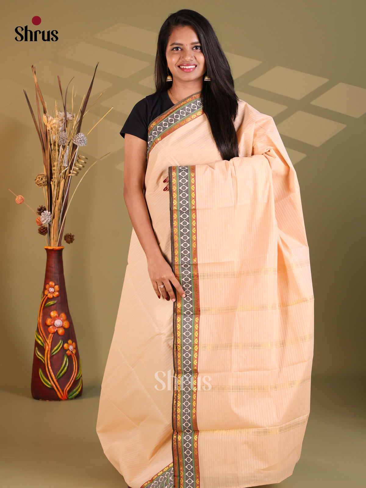 Peach - South Cotton Saree - Shop on Shrus.com