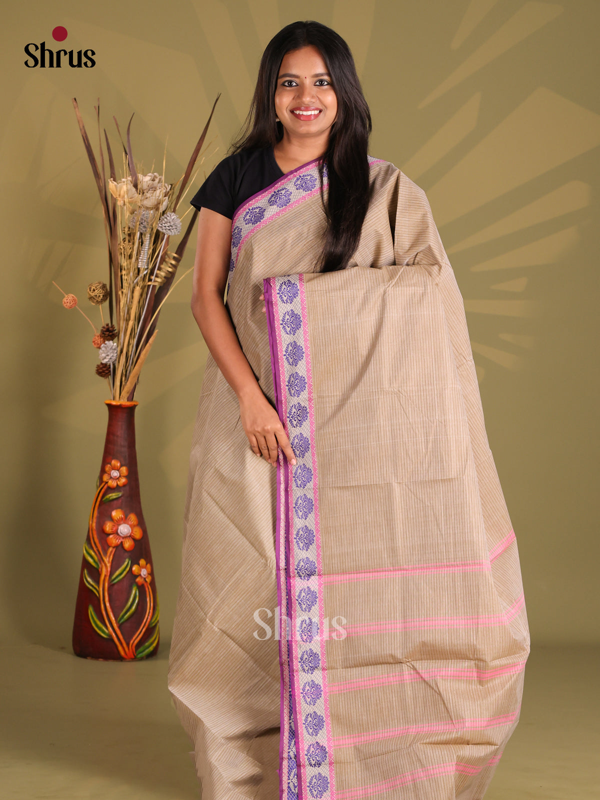 Grey & Purple - South Cotton Saree - Shop on Shrus.com