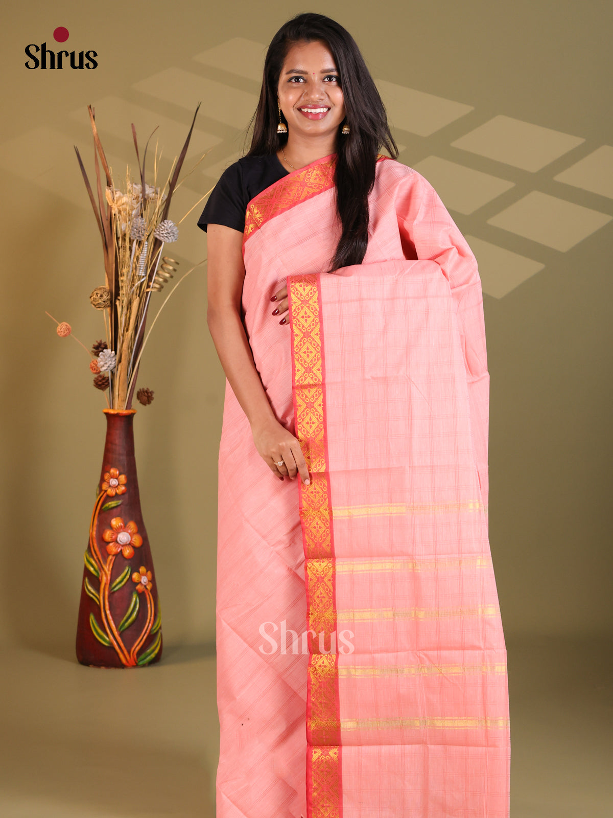 Pink- South Cotton Saree - Shop on Shrus.com