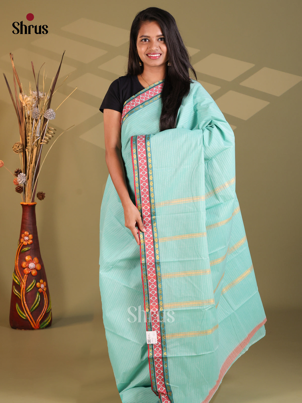 Pastel Blue - South Cotton Saree - Shop on Shrus.com