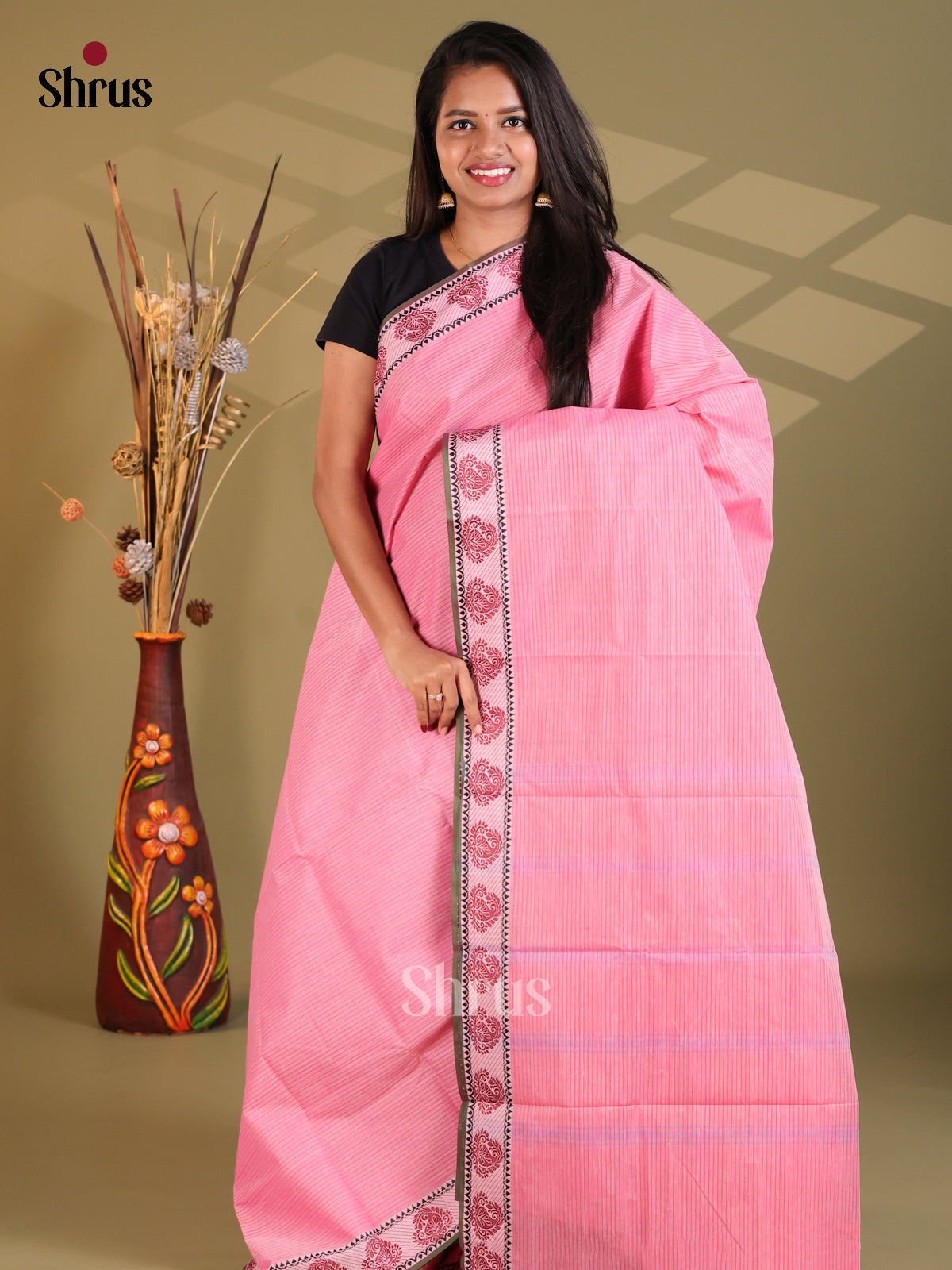 Pink - South Cotton Saree - Shop on Shrus.com