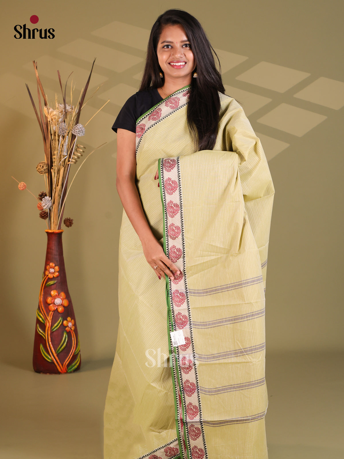 Light Green & Green - South Cotton Saree - Shop on Shrus.com