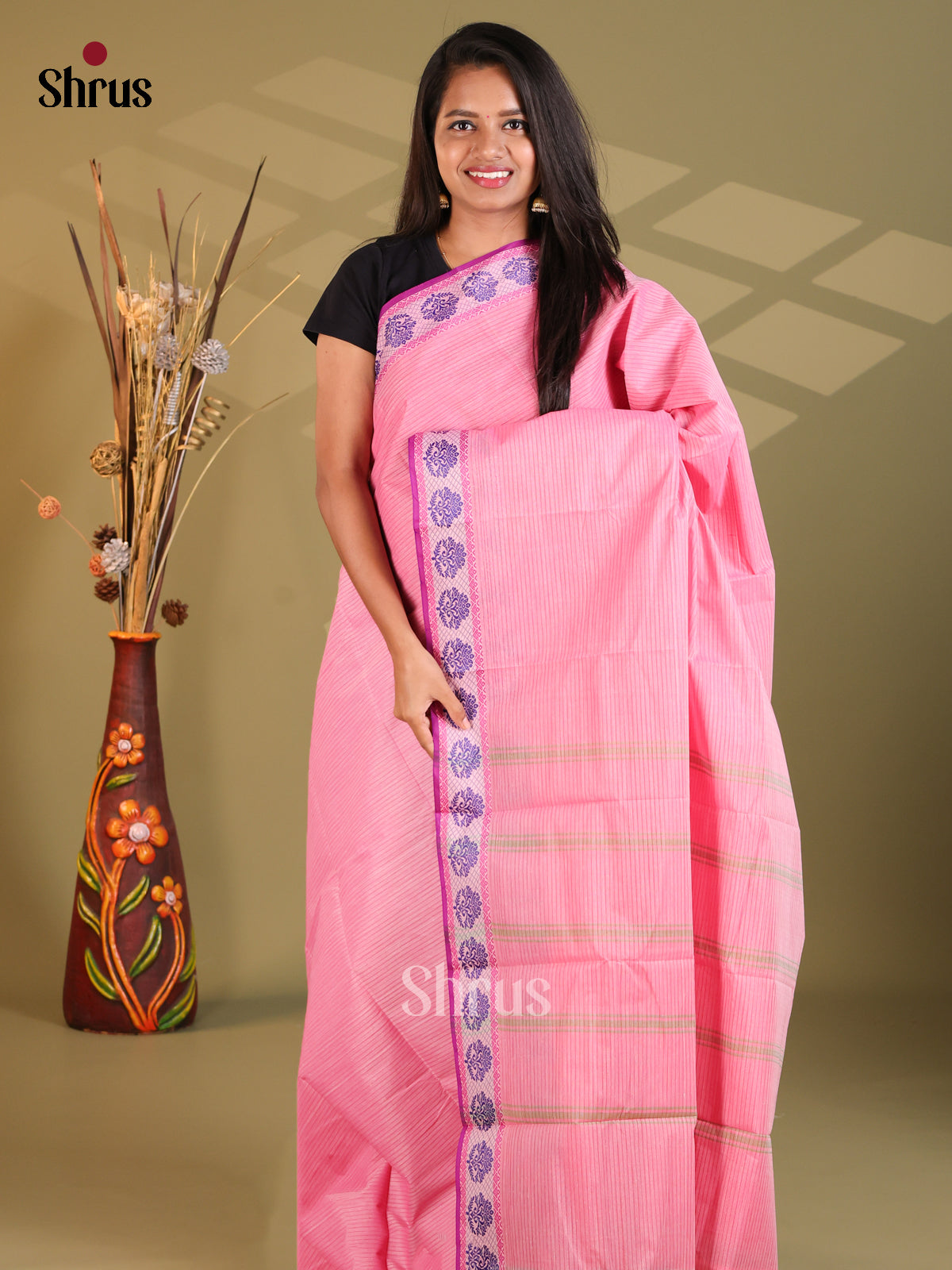 Pink & Purple - South Cotton Saree - Shop on Shrus.com