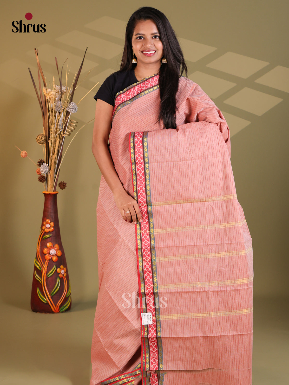Dusty Pink - South Cotton Saree - Shop on Shrus.com