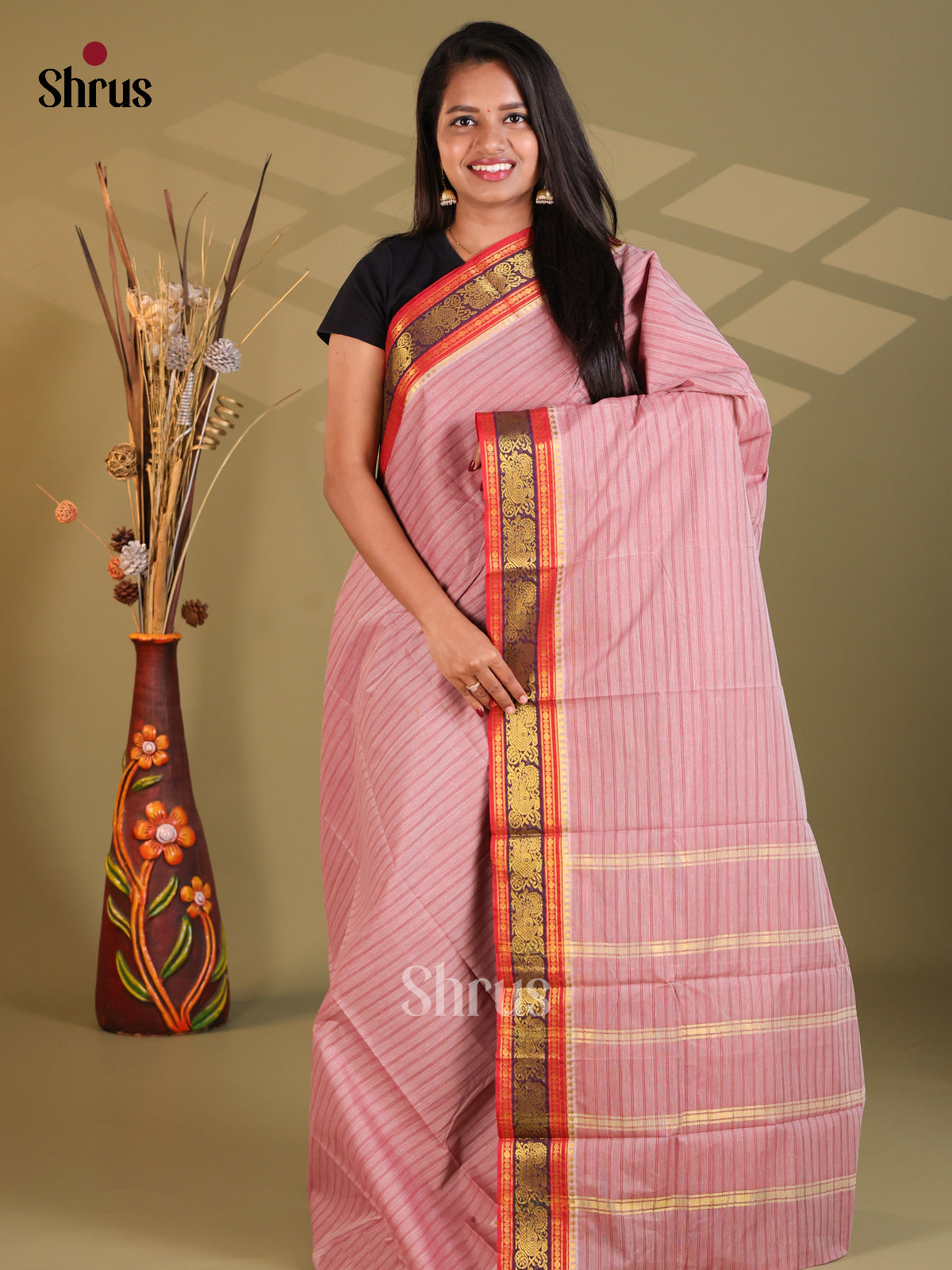 Lavender & Red - South Cotton Saree - Shop on Shrus.com