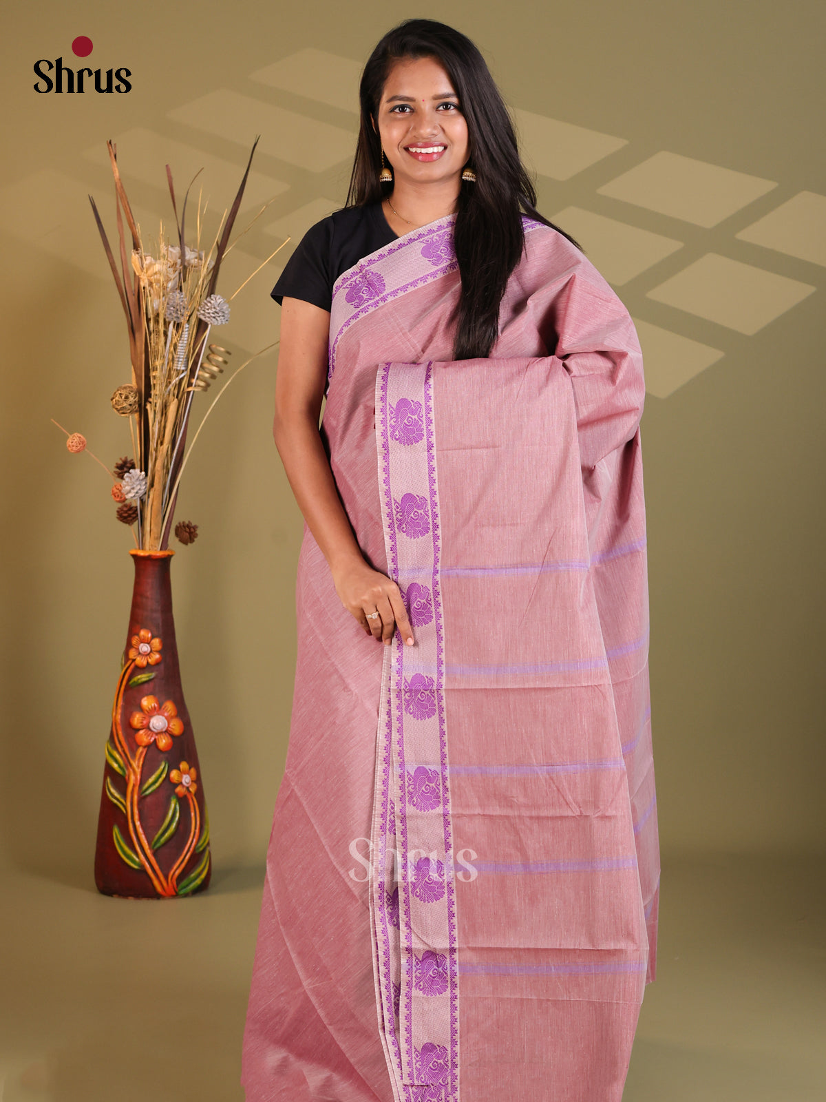 Dusty Pink - South Cotton Saree - Shop on Shrus.com