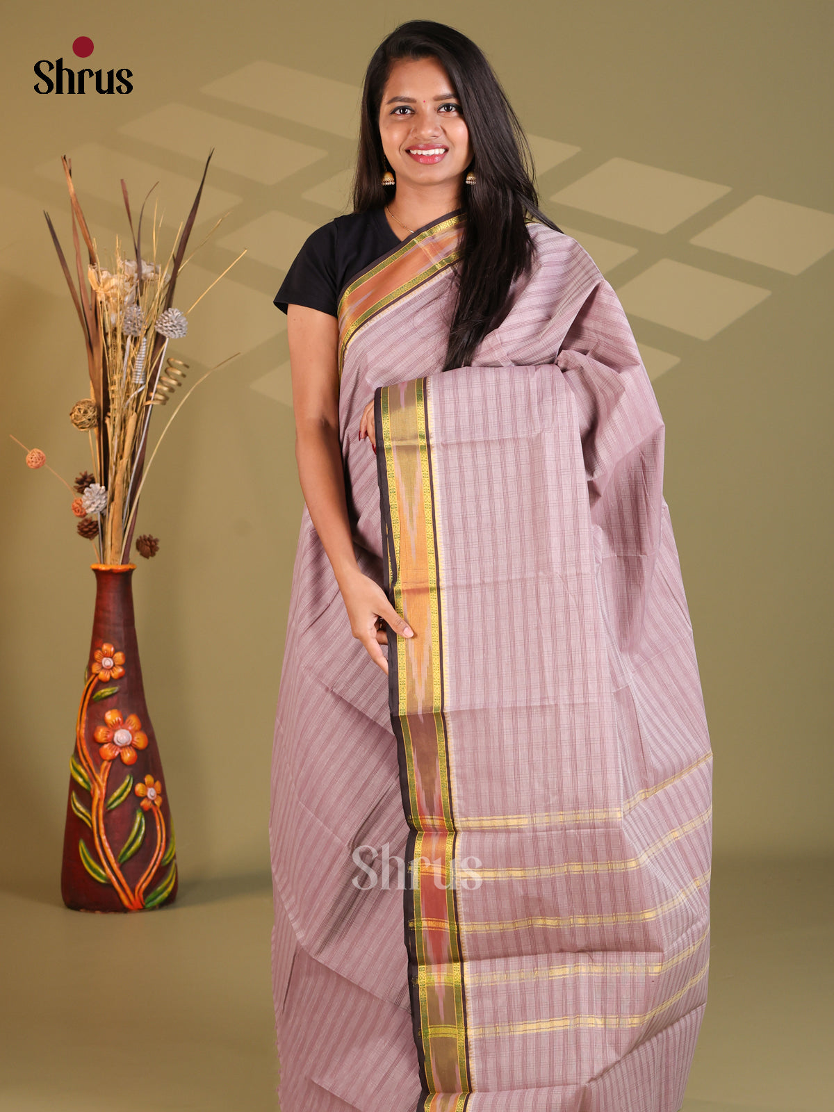 Lavender & Black - South Cotton Saree - Shop on Shrus.com