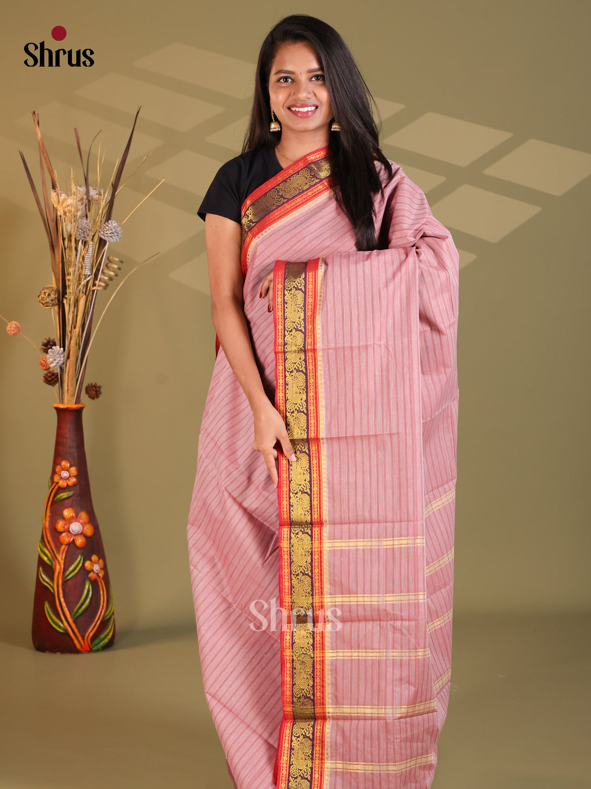 Lavender & Red - South Cotton Saree - Shop on Shrus.com