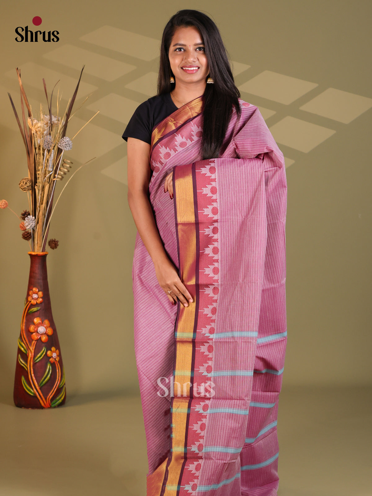 Pink - South Cotton Saree - Shop on Shrus.com