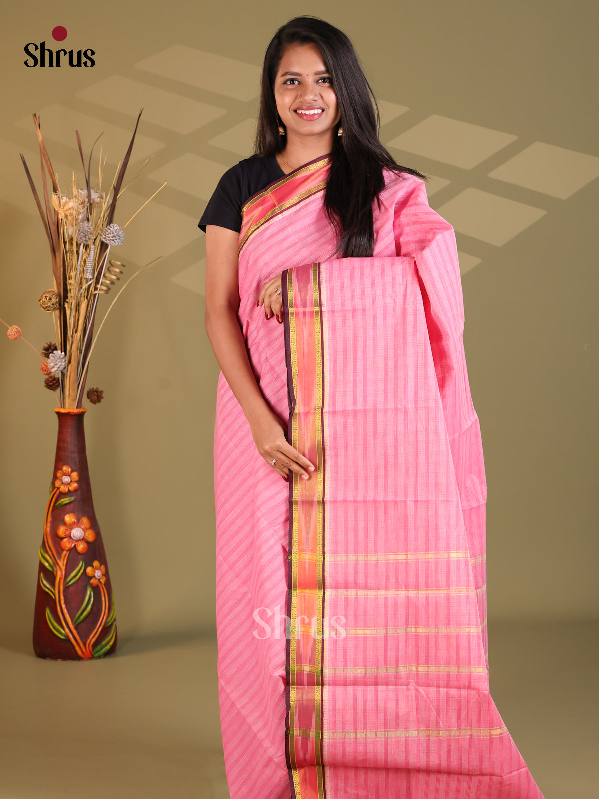 Pink - South Cotton Saree - Shop on Shrus.com