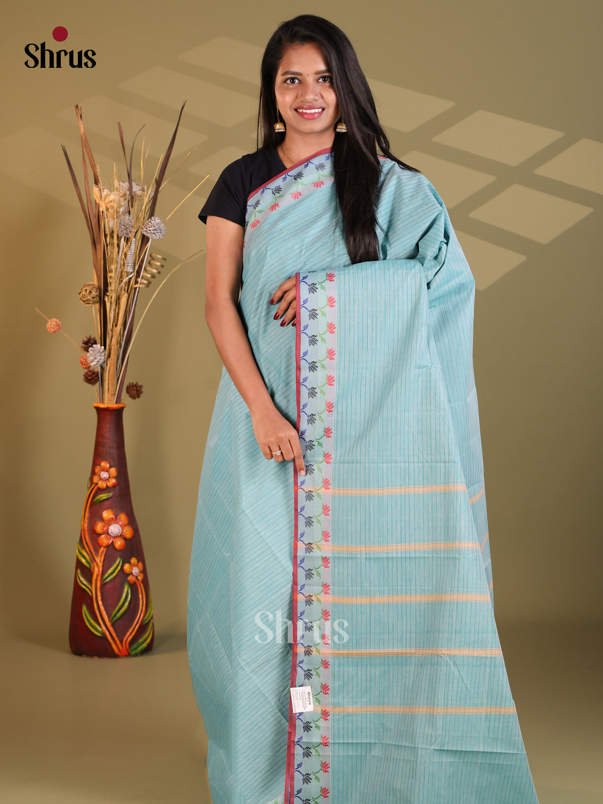 Pastel blue - South Cotton Saree - Shop on Shrus.com