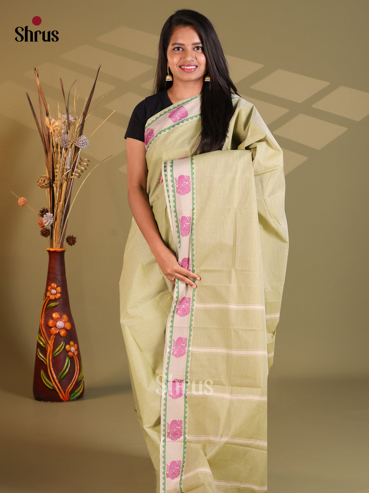 Pista Green - South Cotton Saree - Shop on Shrus.com