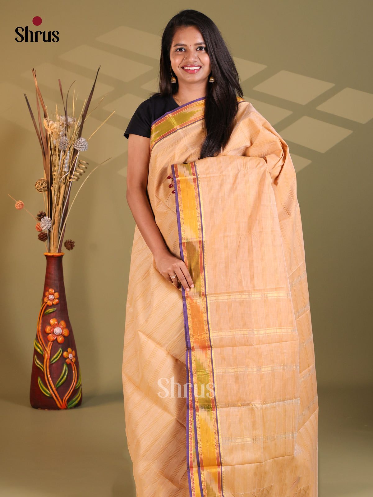 Peach & Purple- South Cotton Saree - Shop on Shrus.com